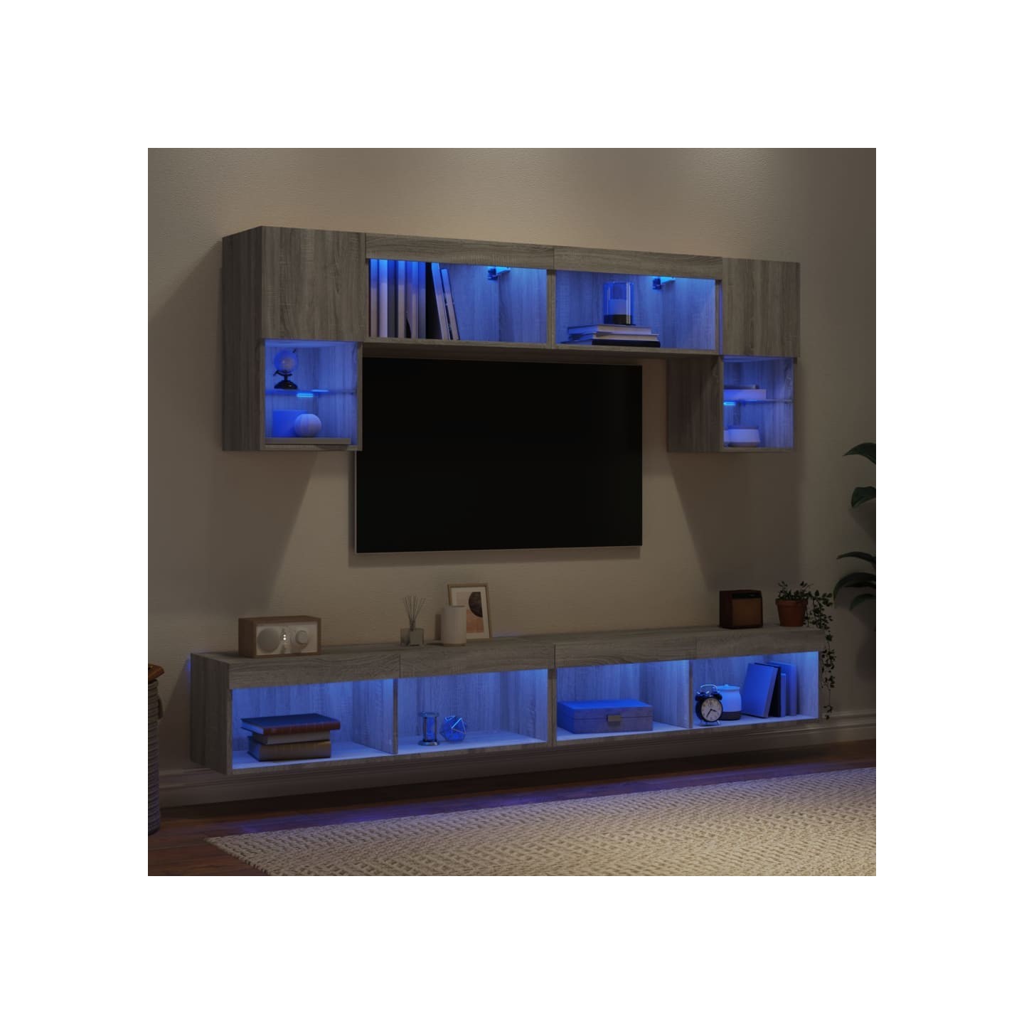 Unités murales TV avec LED 6 pcs gris sonoma bois d'ingénierie