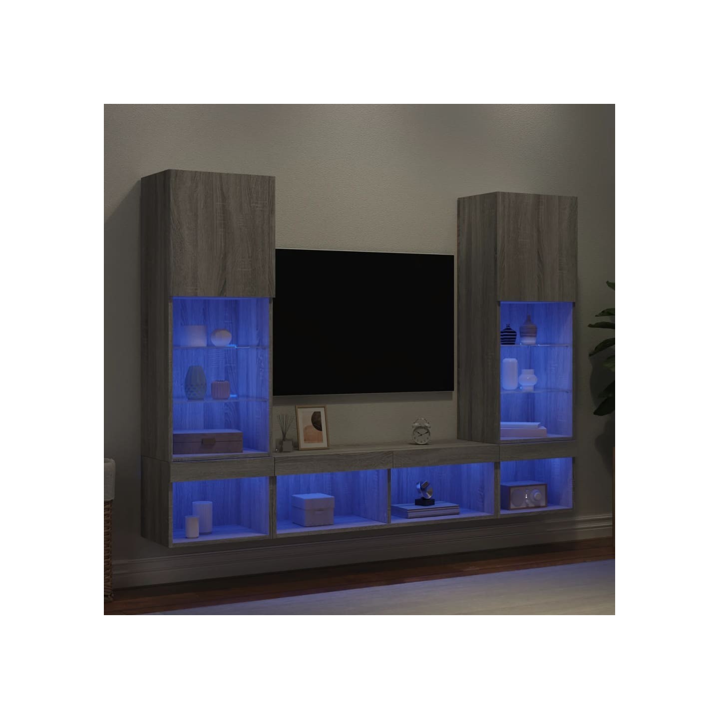 Unités murales TV avec LED 5 pcs gris sonoma bois d'ingénierie