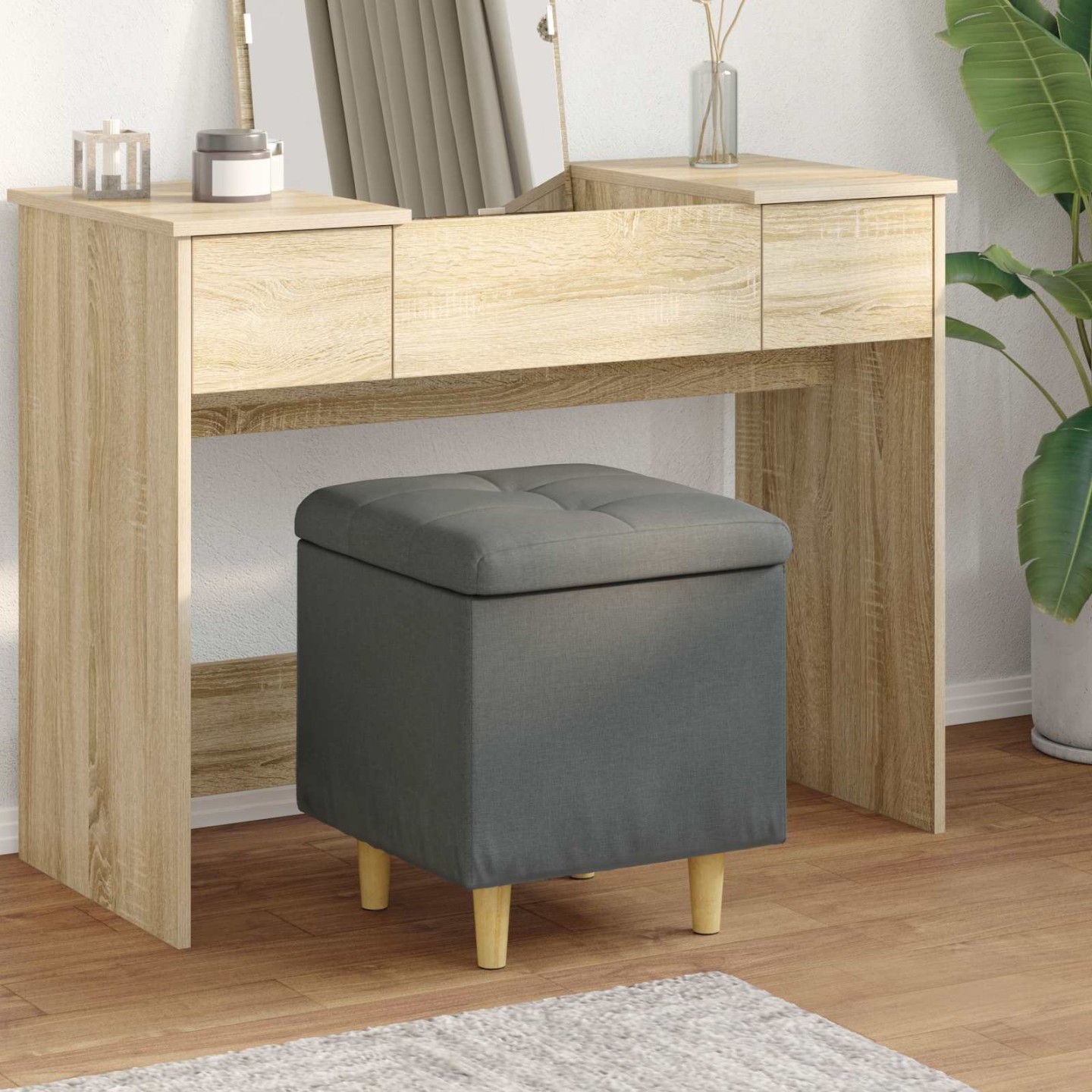 Ottoman avec rangement Gris foncé 40 x 40 x 45 cm tissu