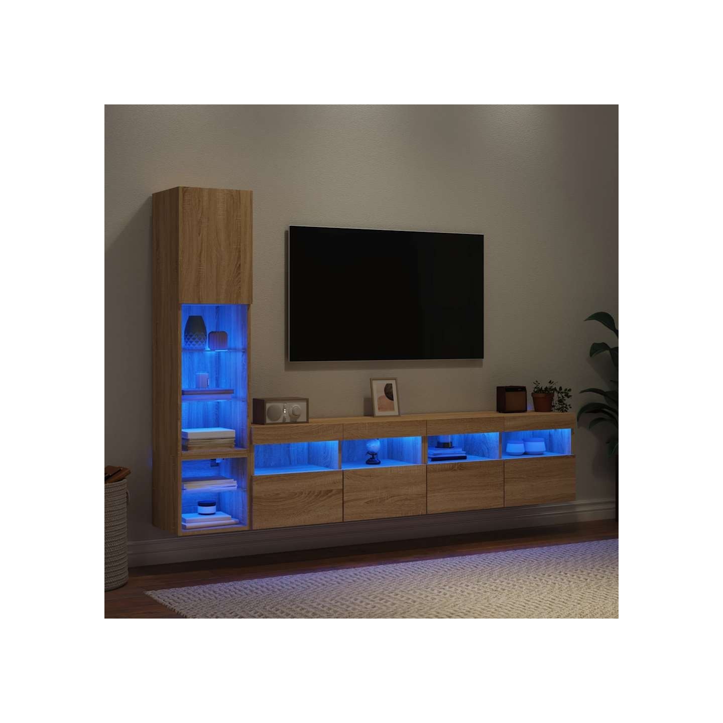 Unités murales TV avec LED 4 pcs chêne sonoma bois d'ingénierie