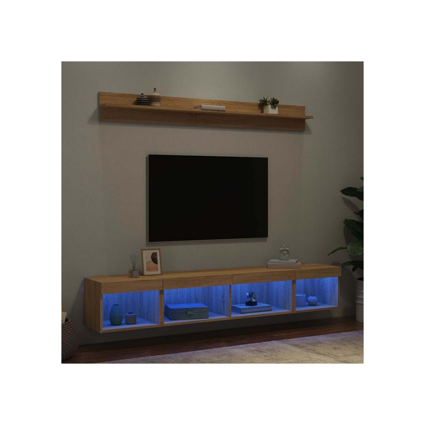Unités murales TV avec LED 5 pcs chêne sonoma bois d'ingénierie