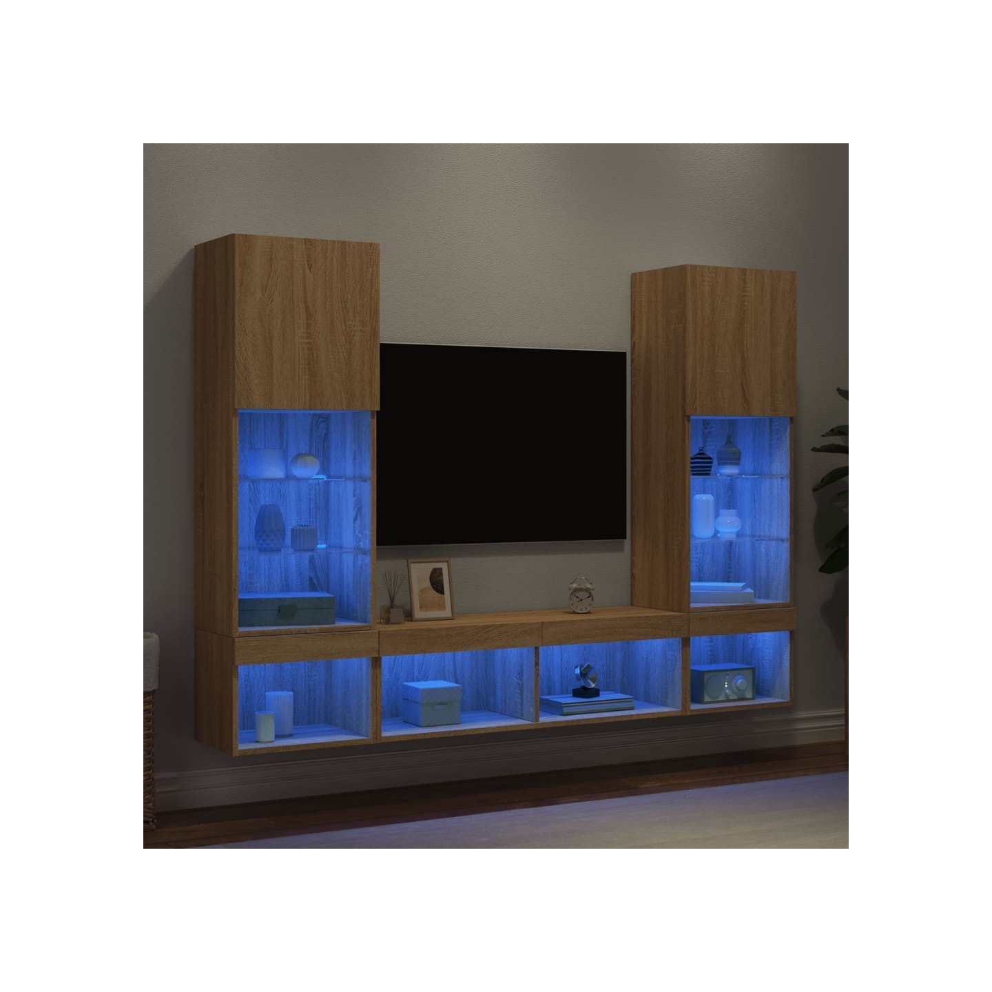 Unités murales TV avec LED 5 pcs chêne sonoma bois d'ingénierie