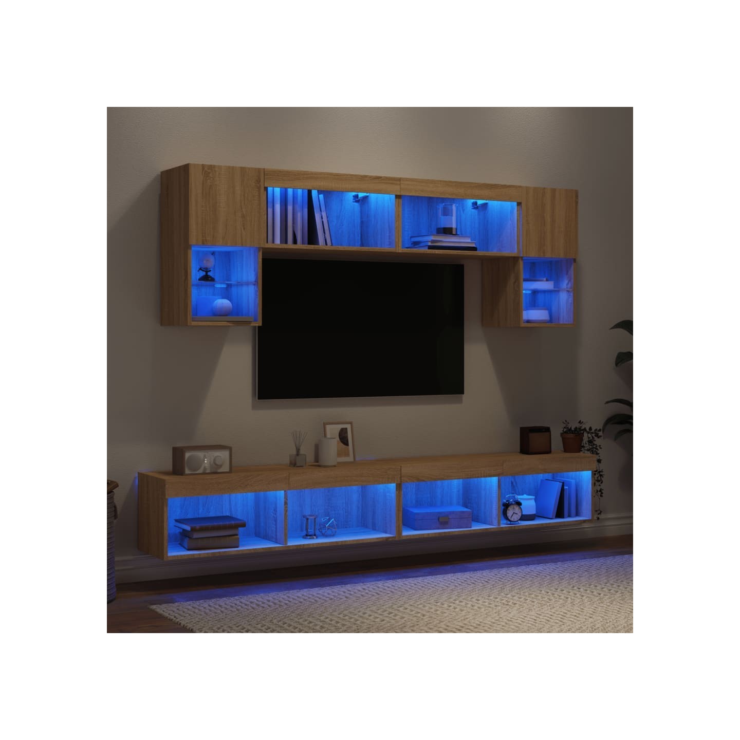 Unités murales TV avec LED 6 pcs chêne sonoma bois d'ingénierie