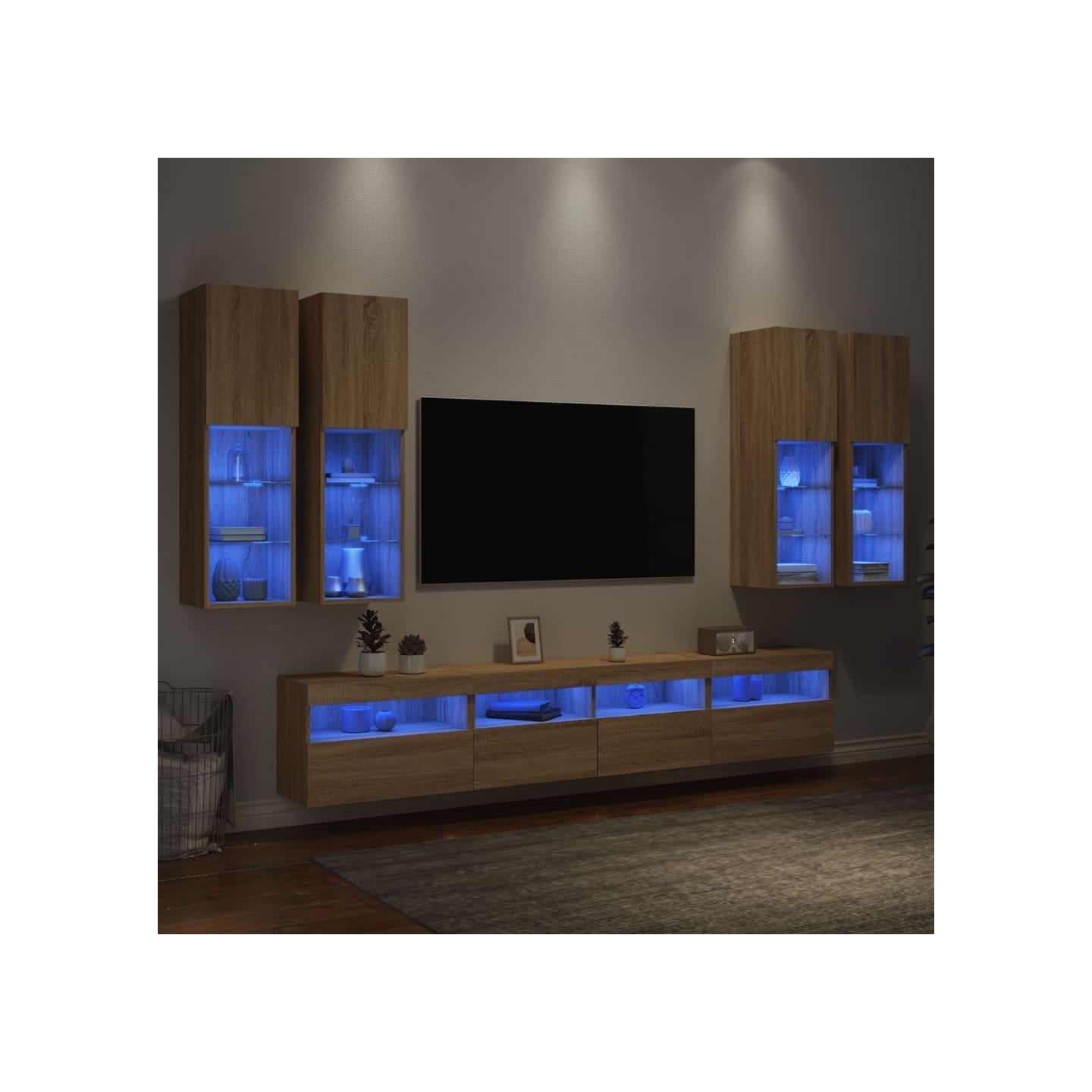 Ensemble de meubles TV muraux 7pcs et lumières LED chêne sonoma