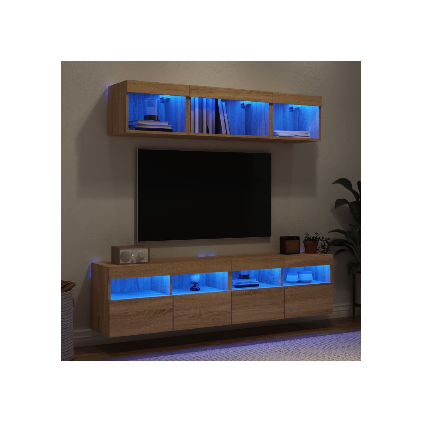 Unités murales TV avec LED 5 pcs chêne sonoma bois d'ingénierie