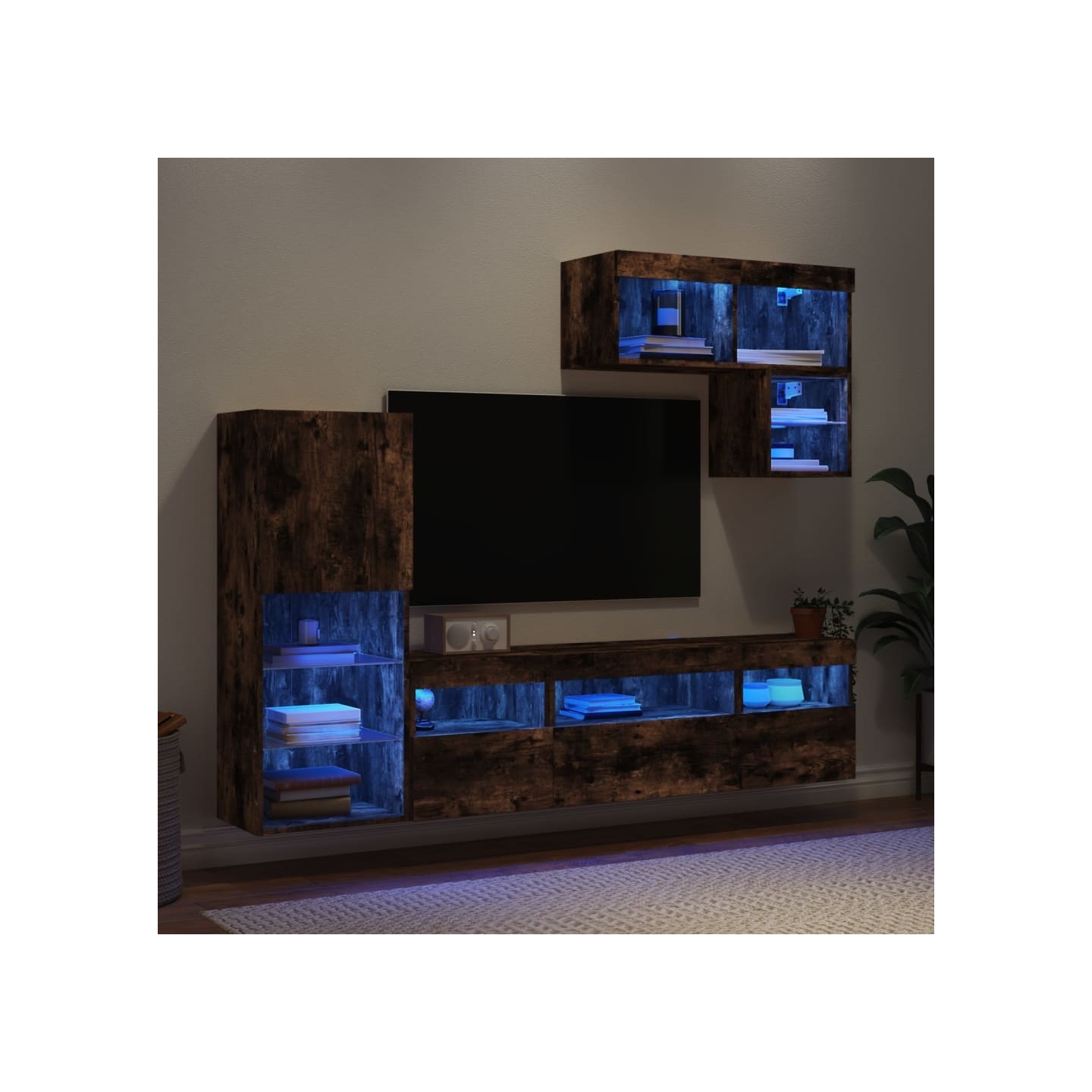 Unités murales TV avec LED 6 pcs chêne fumé bois d'ingénierie