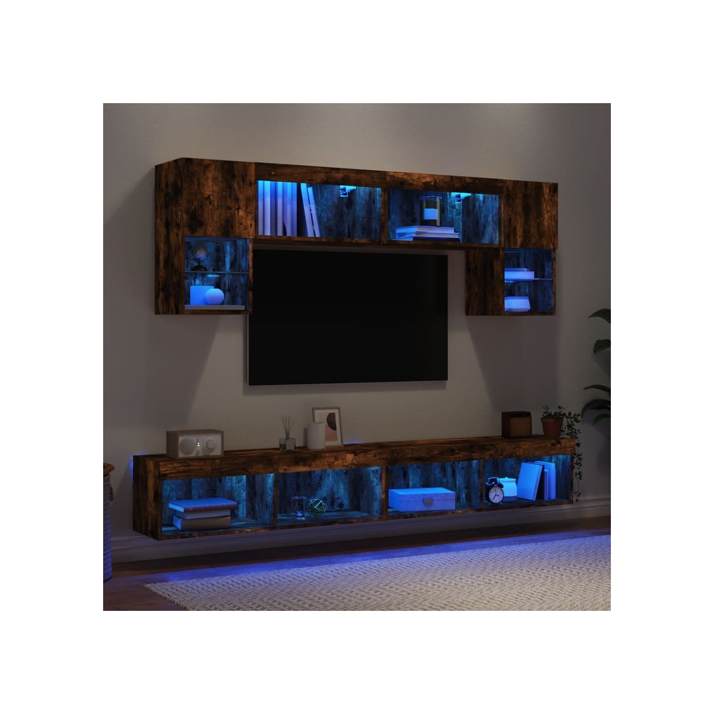 Unités murales TV avec LED 6 pcs chêne fumé bois d'ingénierie