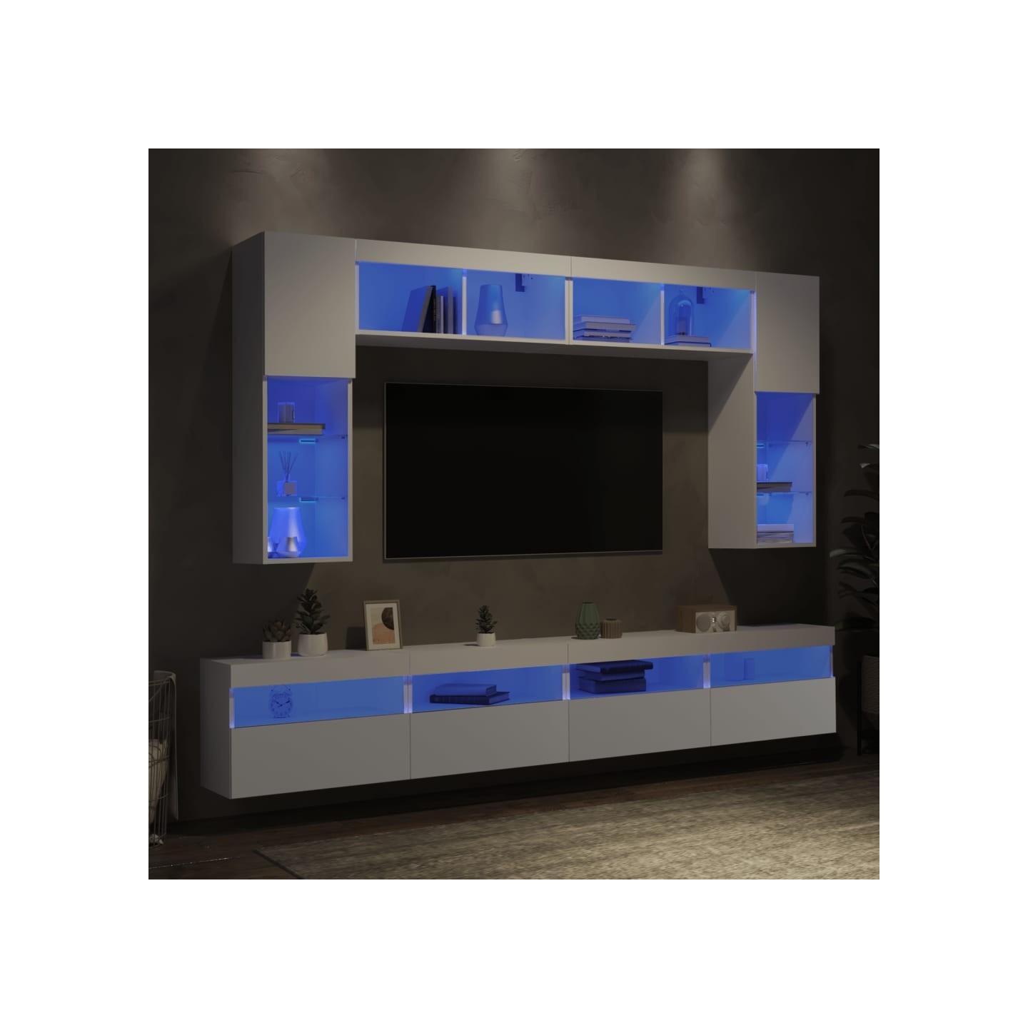 Ensemble de meubles TV muraux 8 pcs avec lumières LED blanc