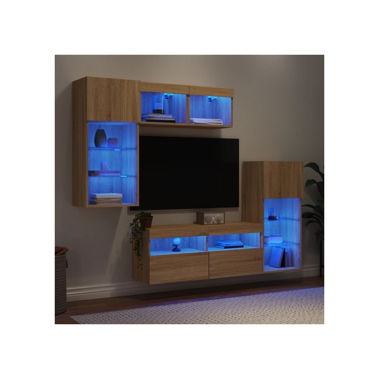 Unités murales TV avec LED 5 pcs chêne sonoma bois d'ingénierie