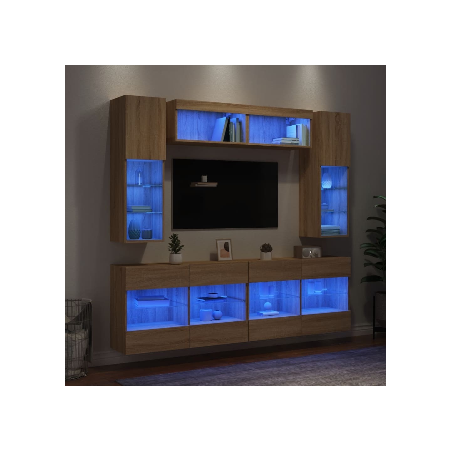 Ensemble de meubles TV muraux 6pcs et lumières LED chêne sonoma