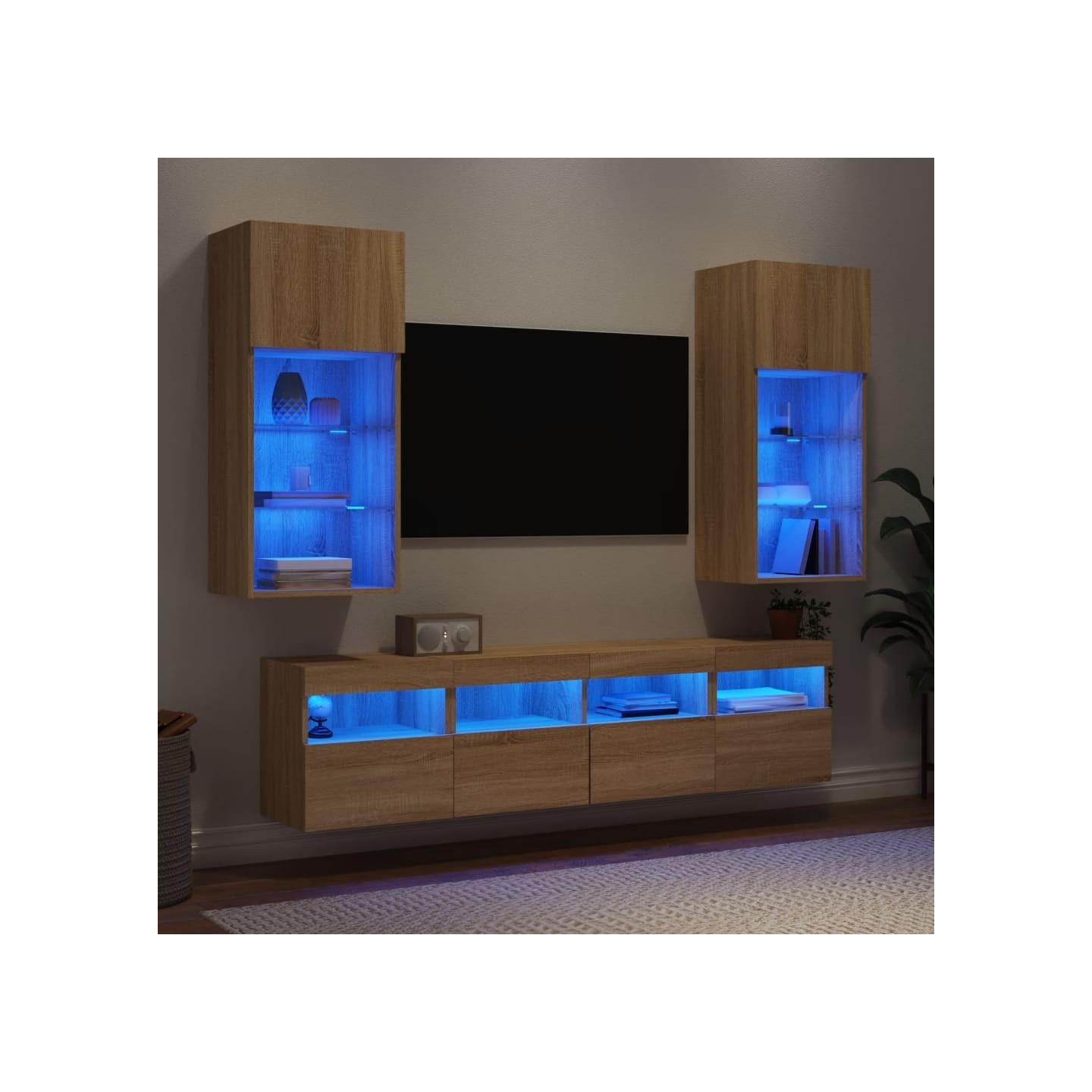 Unités murales TV avec LED 5 pcs chêne sonoma bois d'ingénierie