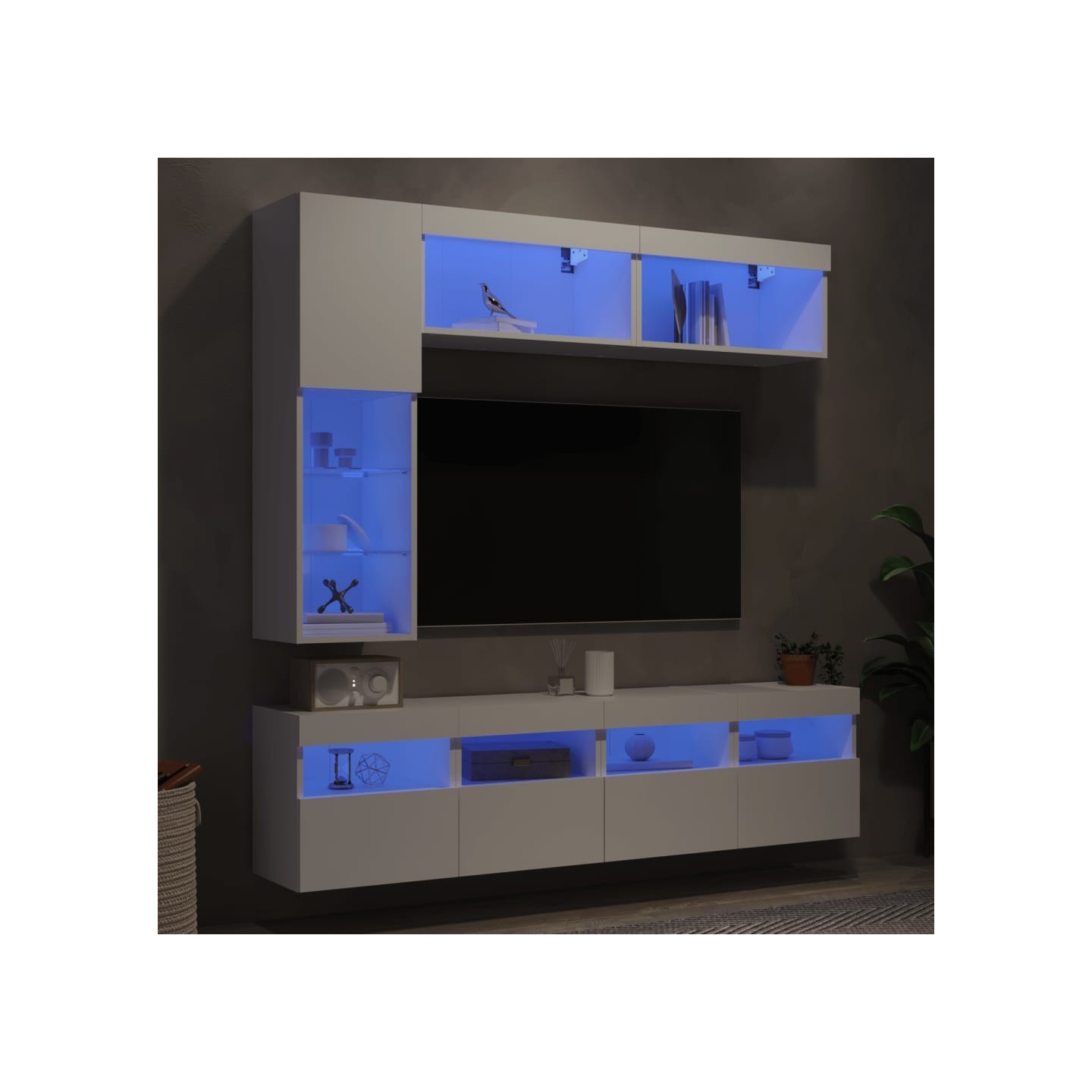 Ensemble de meubles TV muraux 7 pcs avec lumières LED blanc