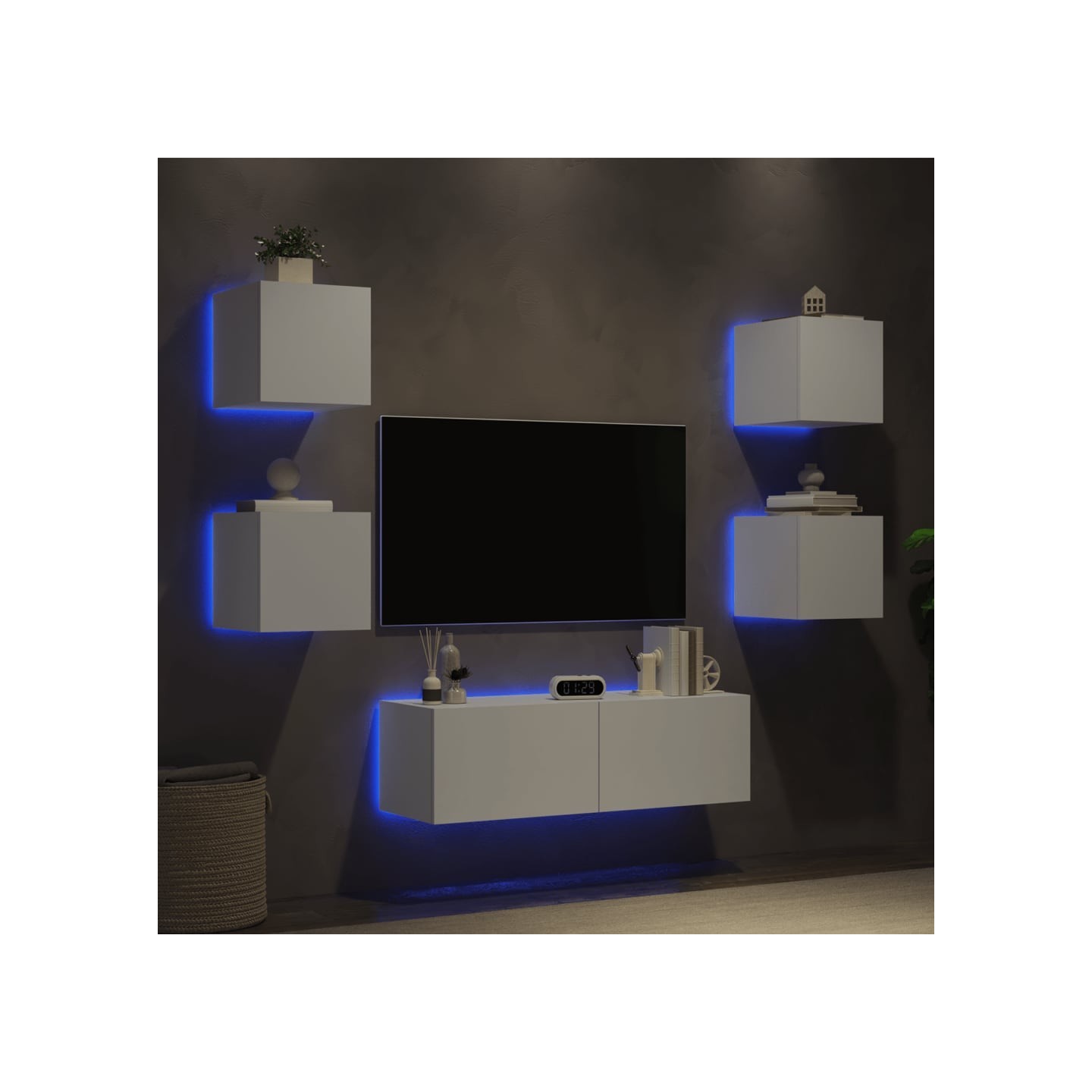 Meuble TV muraux 5 pcs avec lumières LED blanc