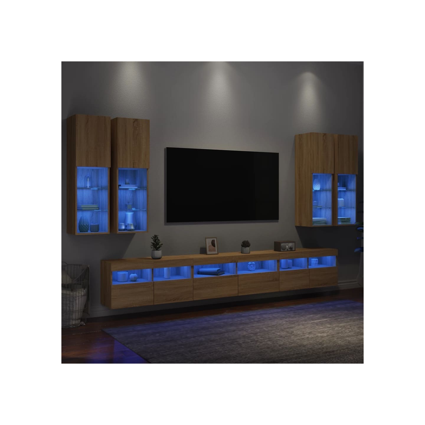 Ensemble de meubles TV muraux 7pcs et lumières LED chêne sonoma