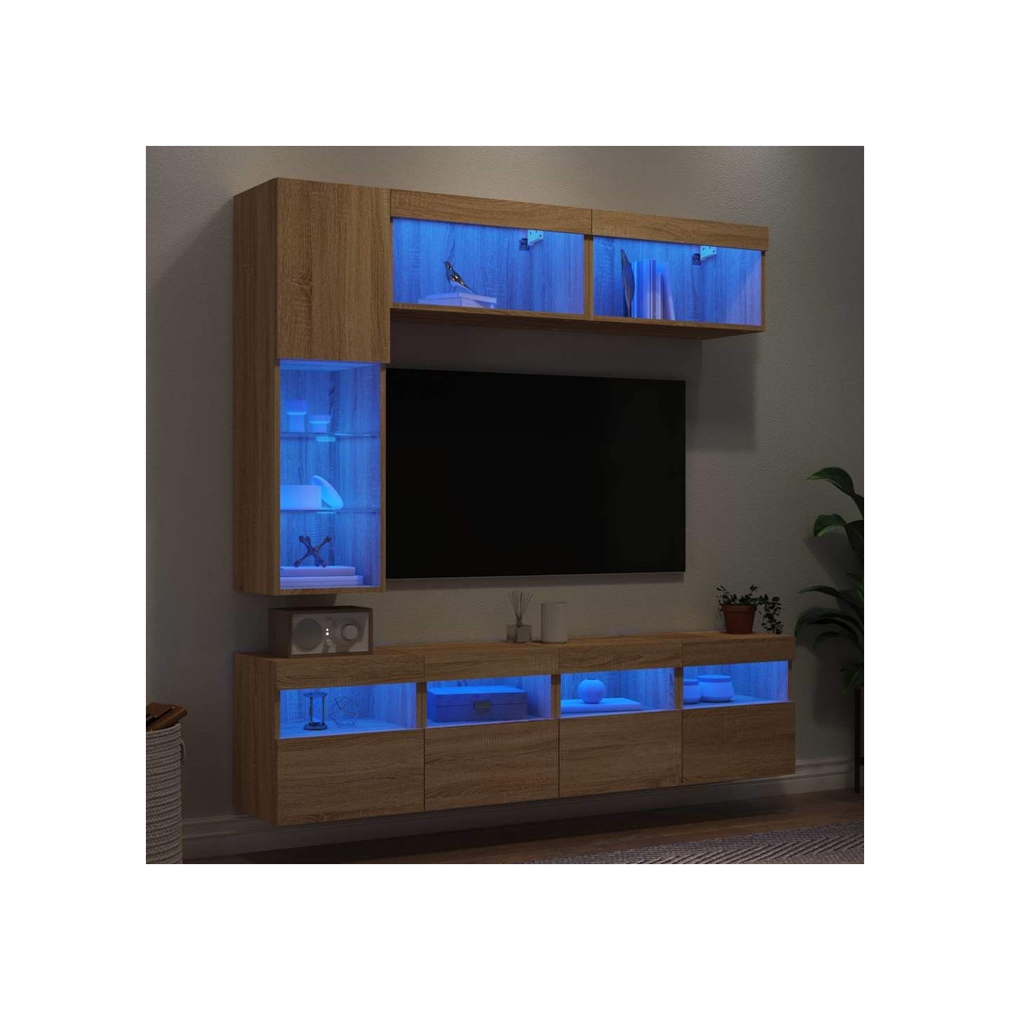 Ensemble de meubles TV muraux 7pcs et lumières LED chêne sonoma