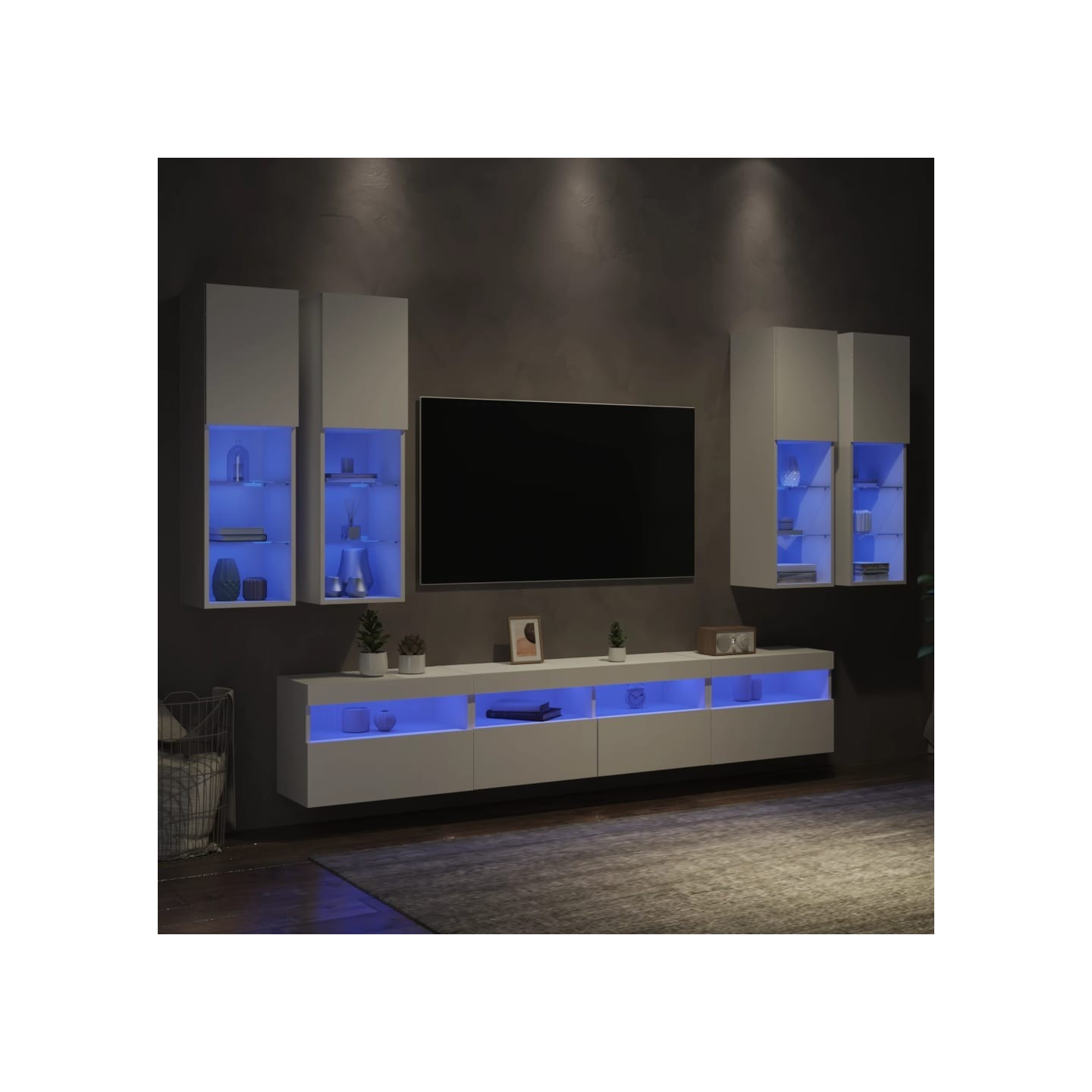 Ensemble de meubles TV muraux 7 pcs avec lumières LED blanc