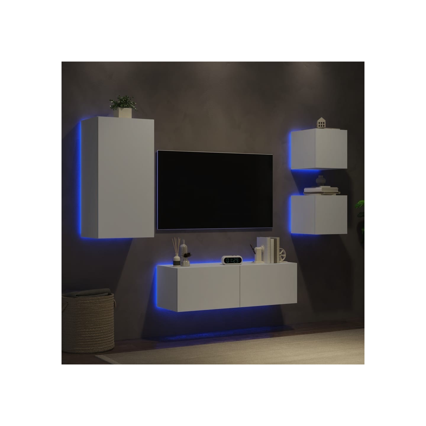 Meuble TV muraux 4 pcs avec lumières LED blanc