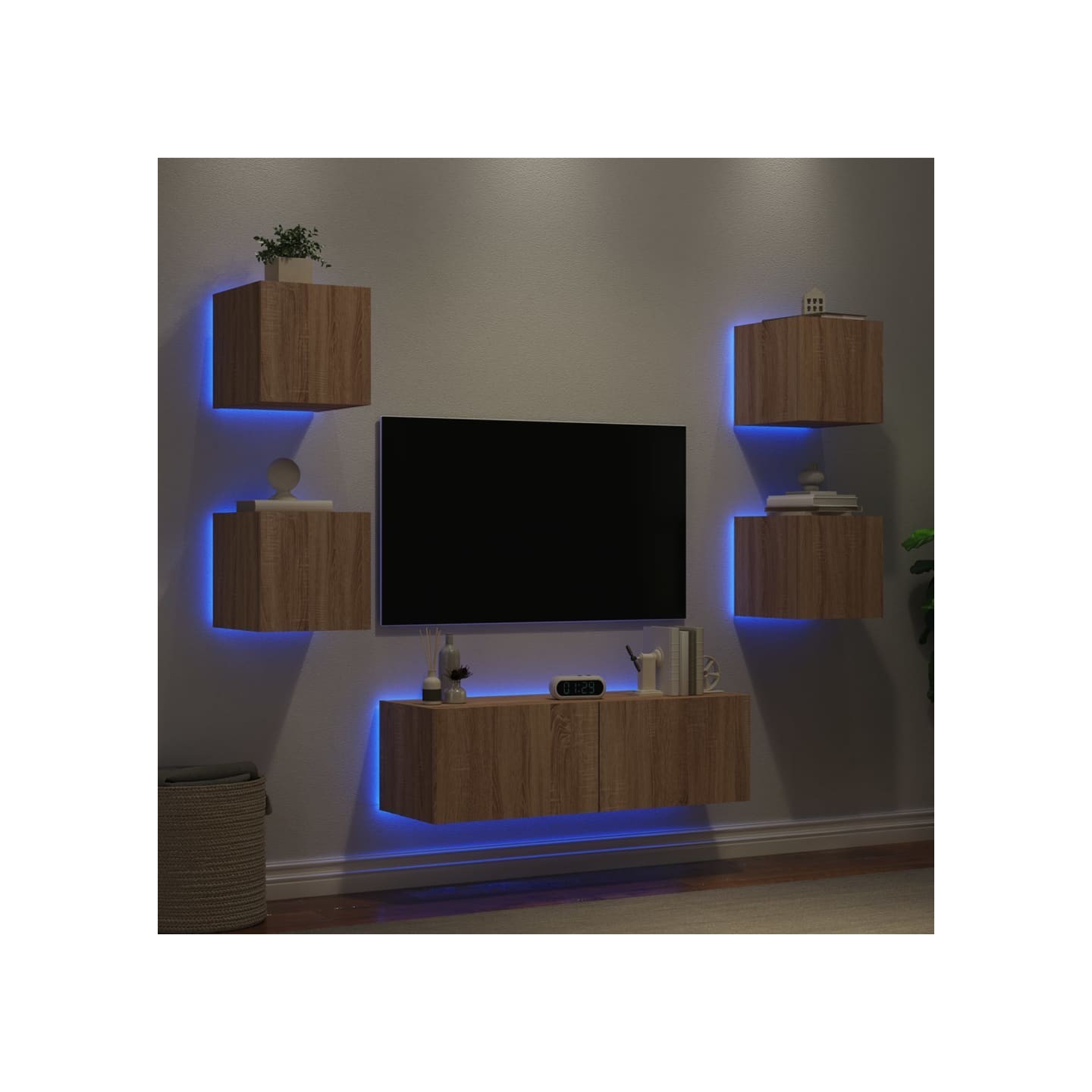 Meuble TV muraux 5 pcs avec lumières LED chêne sonoma