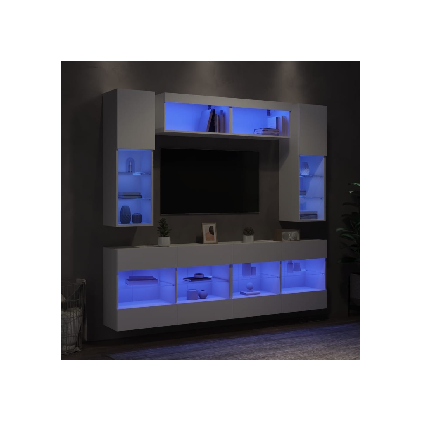 Ensemble de meubles TV muraux 6 pcs avec lumières LED blanc