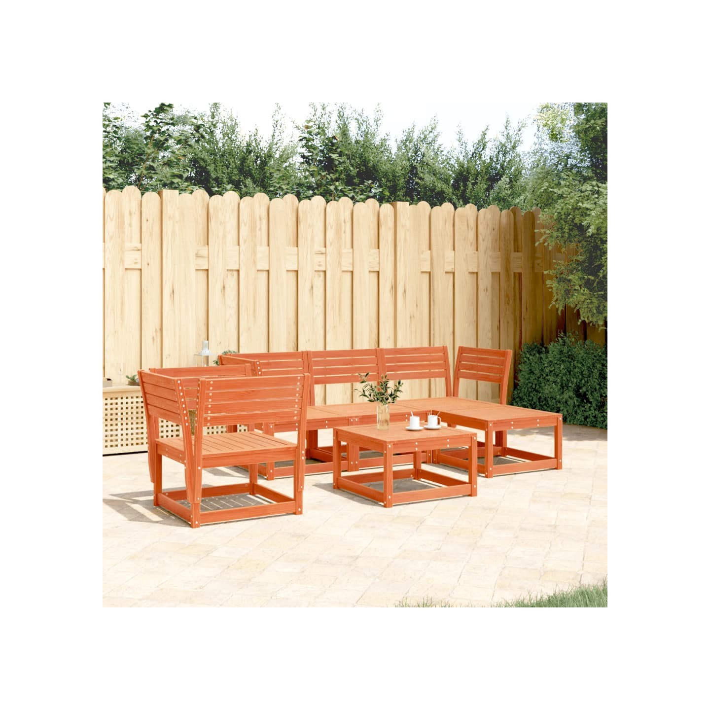 Salon de jardin 5 pcs cire marron bois de pin massif