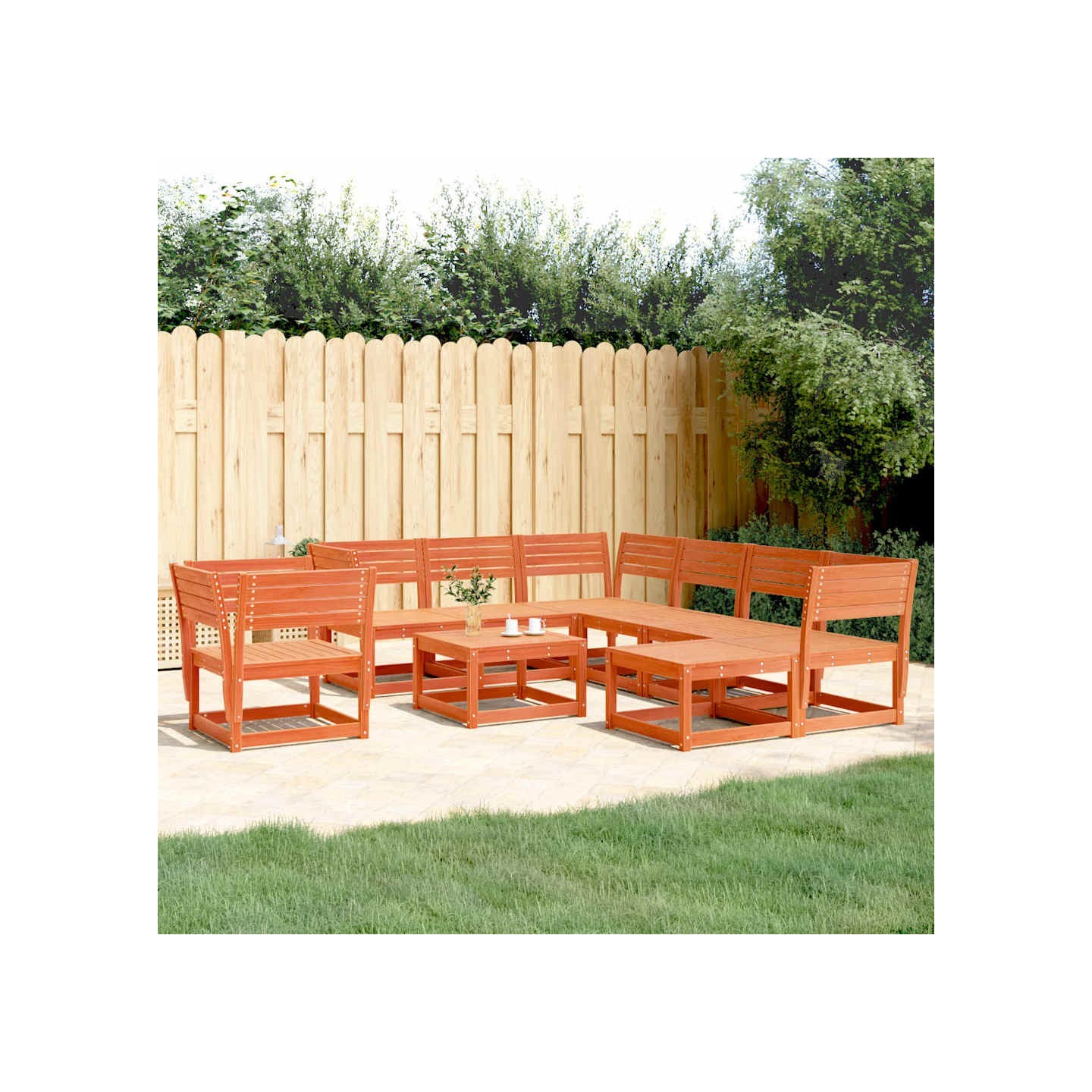 Salon de jardin 8 pcs cire marron bois de pin massif