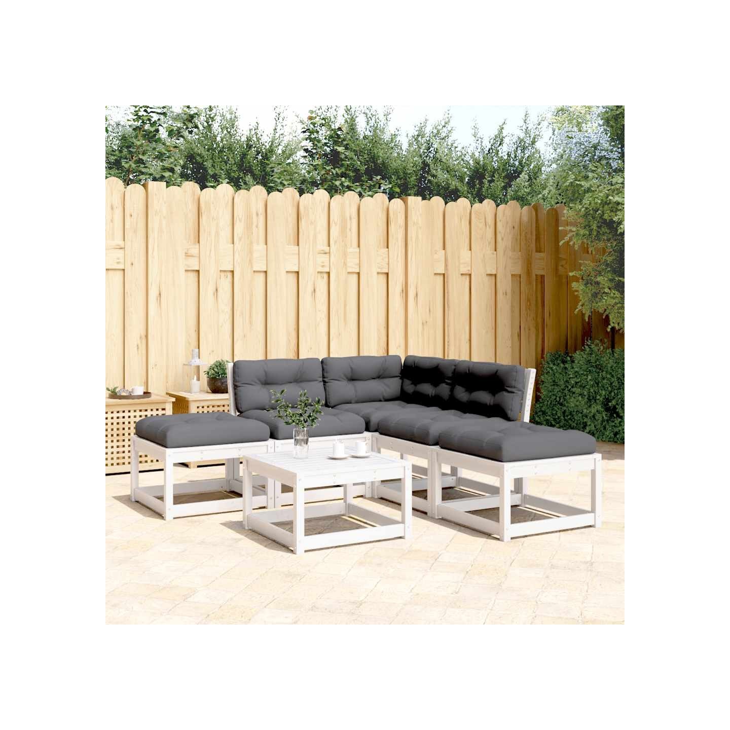 Salon de jardin 5 pcs avec coussins blanc bois massif de pin