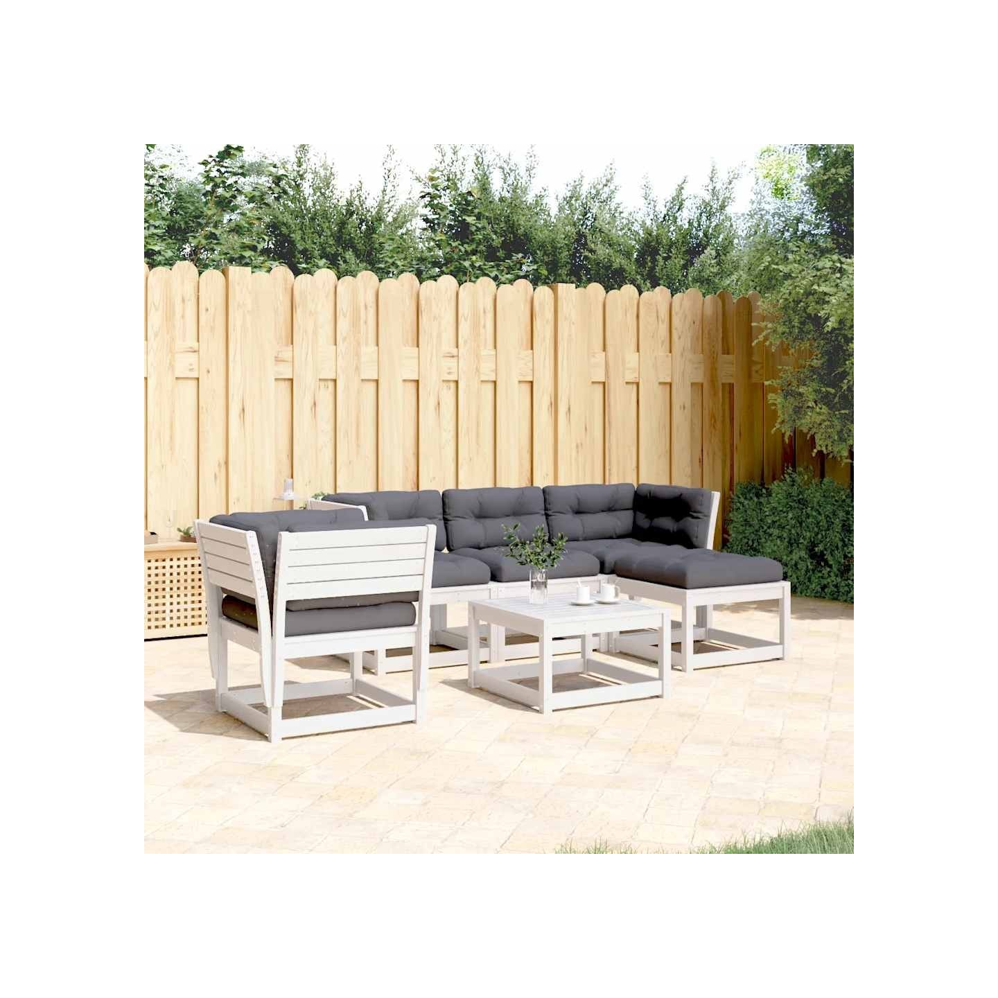 Salon de jardin 5 pcs avec coussins blanc bois massif de pin