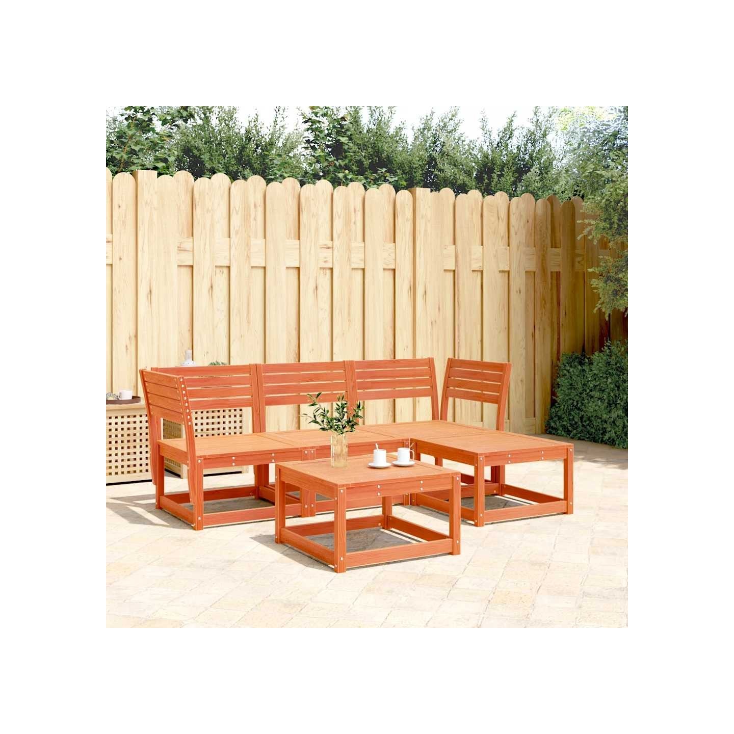 Salon de jardin 4 pcs cire marron bois de pin massif