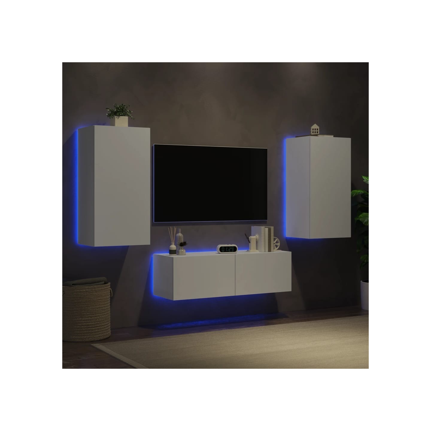 Meuble TV muraux 3 pcs avec lumières LED blanc