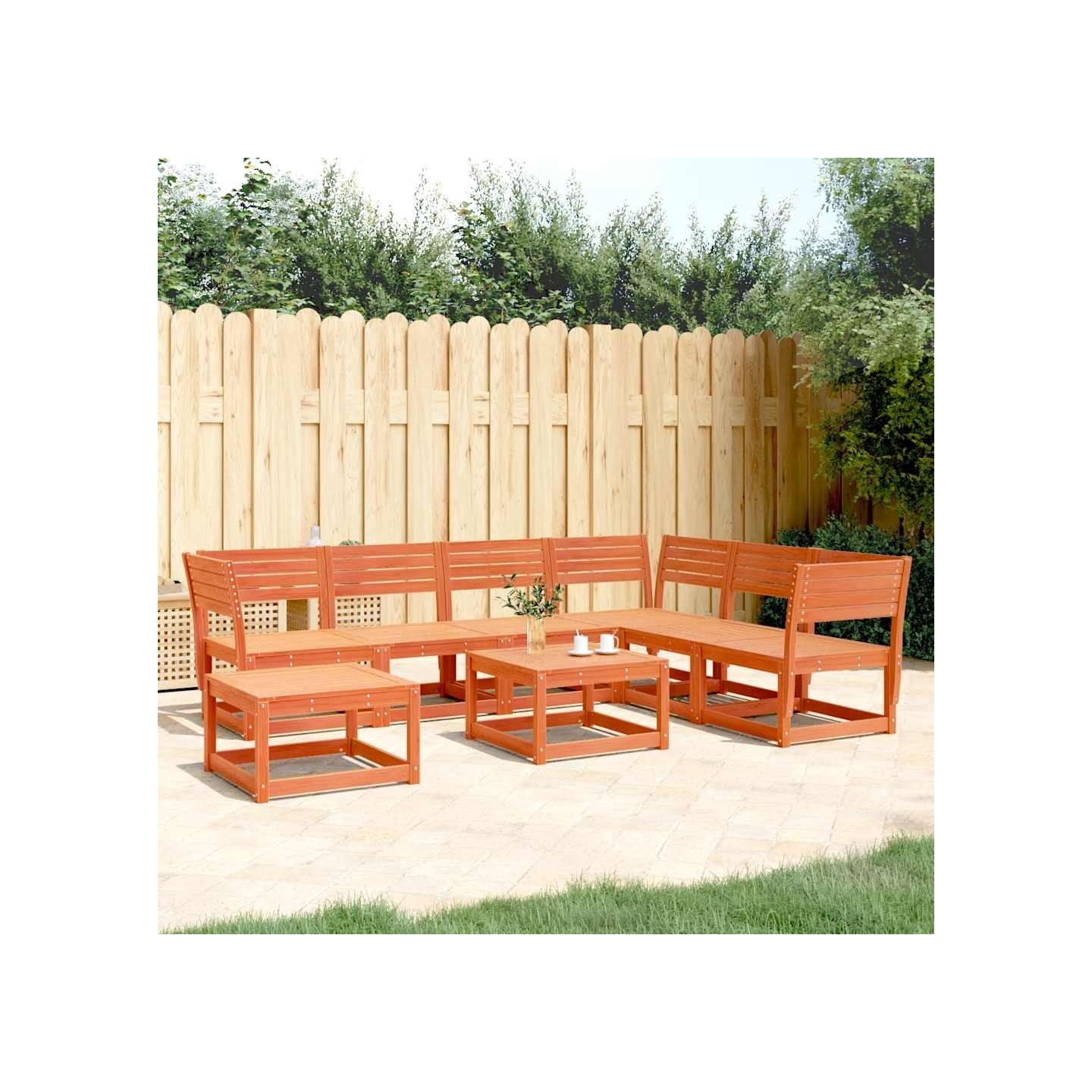 Salon de jardin 7 pcs cire marron bois de pin massif