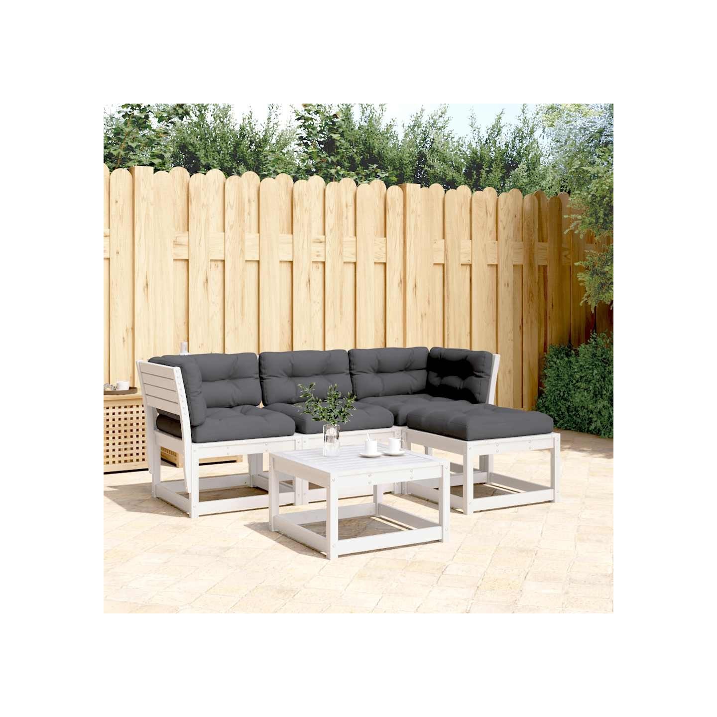 Salon de jardin 4 pcs avec coussins blanc bois de pin massif