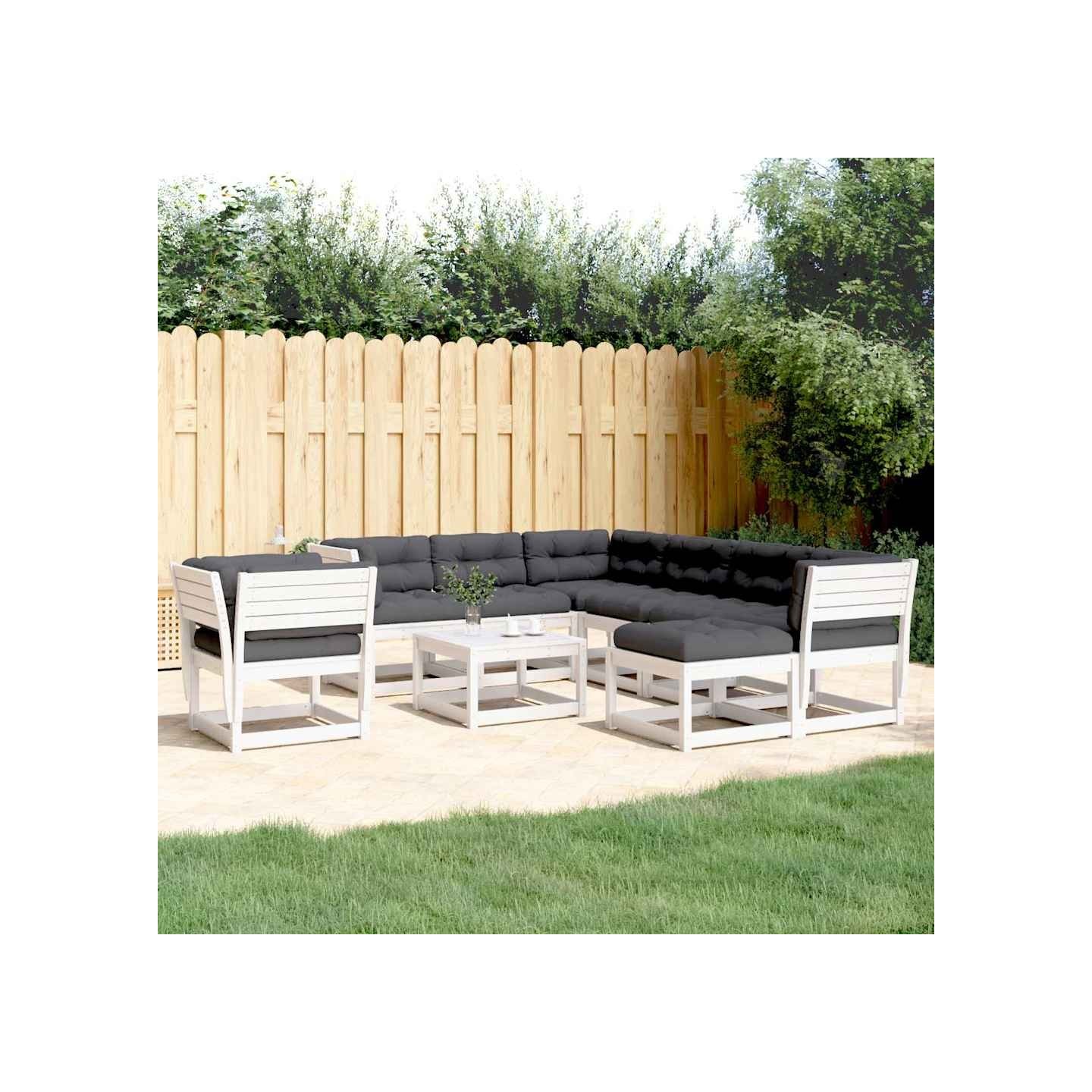 Salon de jardin avec coussins 8 pcs blanc bois de pin massif