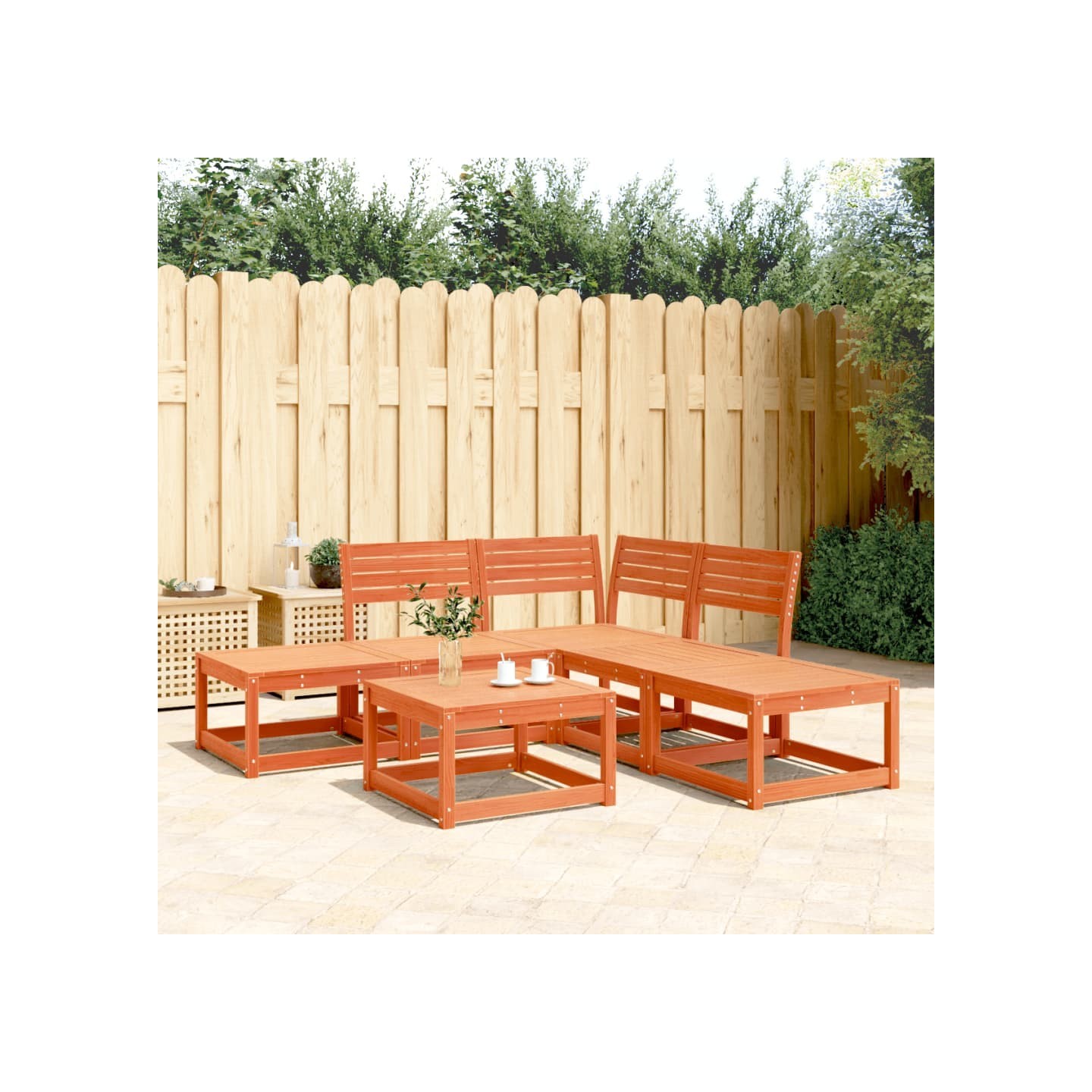 Salon de jardin 5 pcs cire marron bois de pin massif