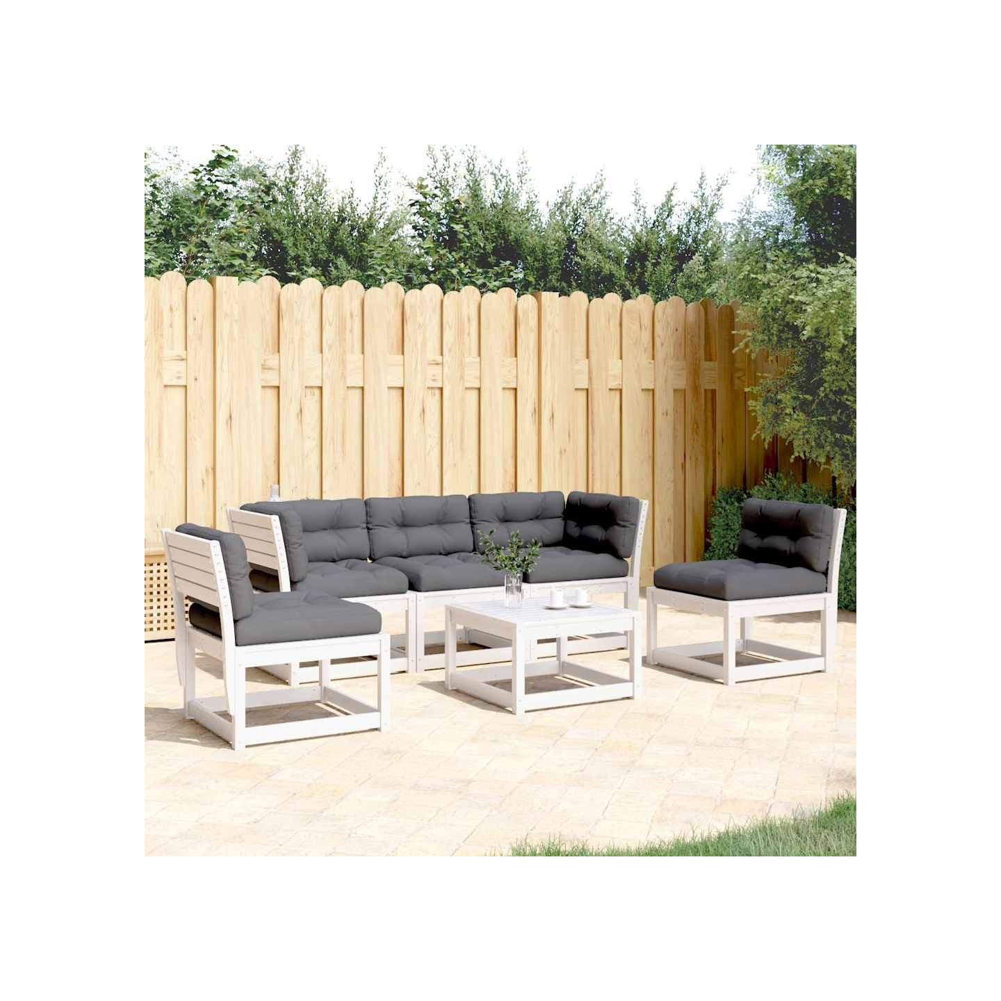 Salon de jardin 5 pcs avec coussins blanc bois massif de pin