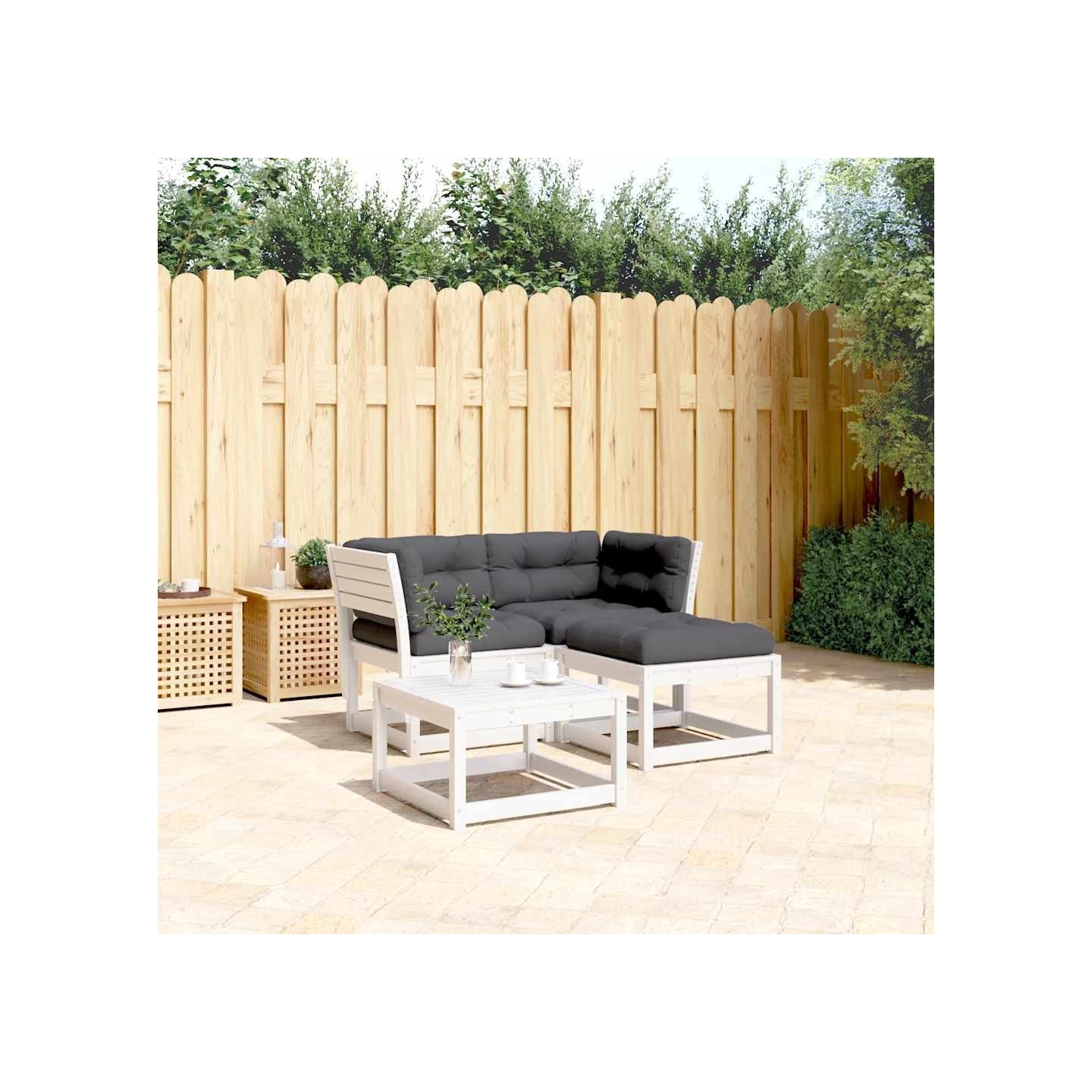 Salon de jardin 3 pcs avec coussins blanc bois massif de pin