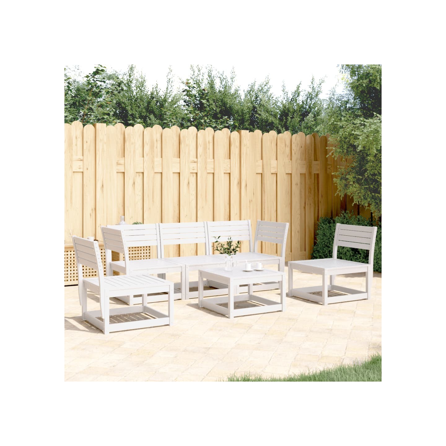 Salon de jardin 5 pcs blanc bois massif de pin