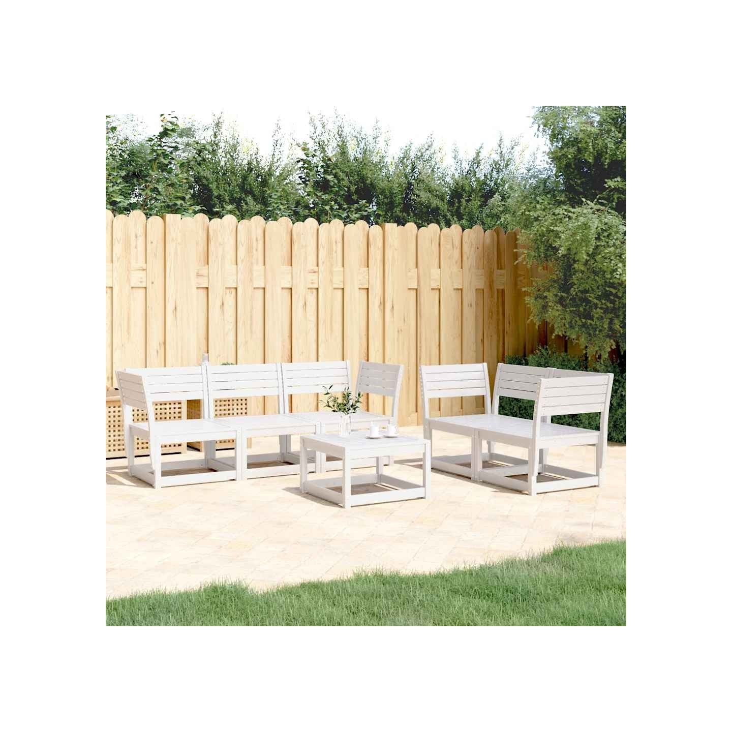 Salon de jardin 5 pcs blanc bois massif de pin