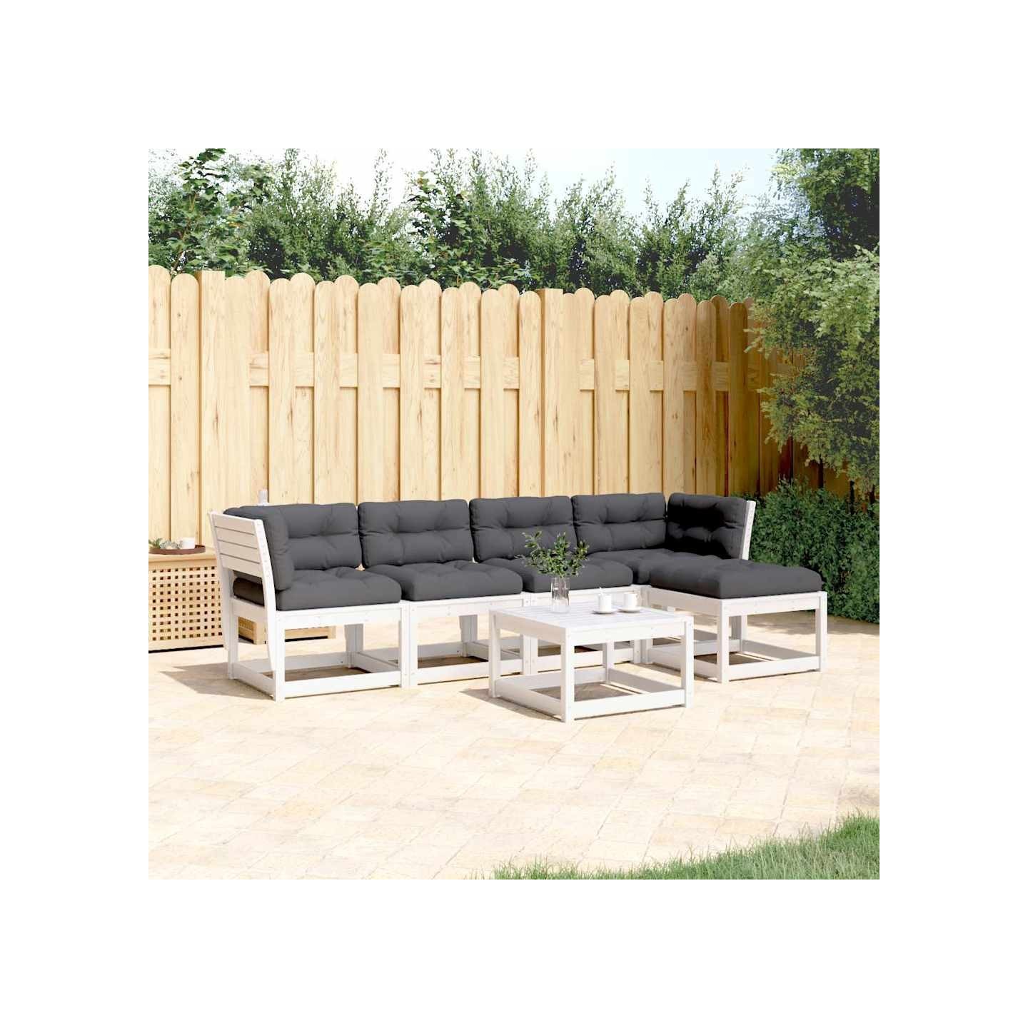 Salon de jardin 5 pcs avec coussins blanc bois massif de pin