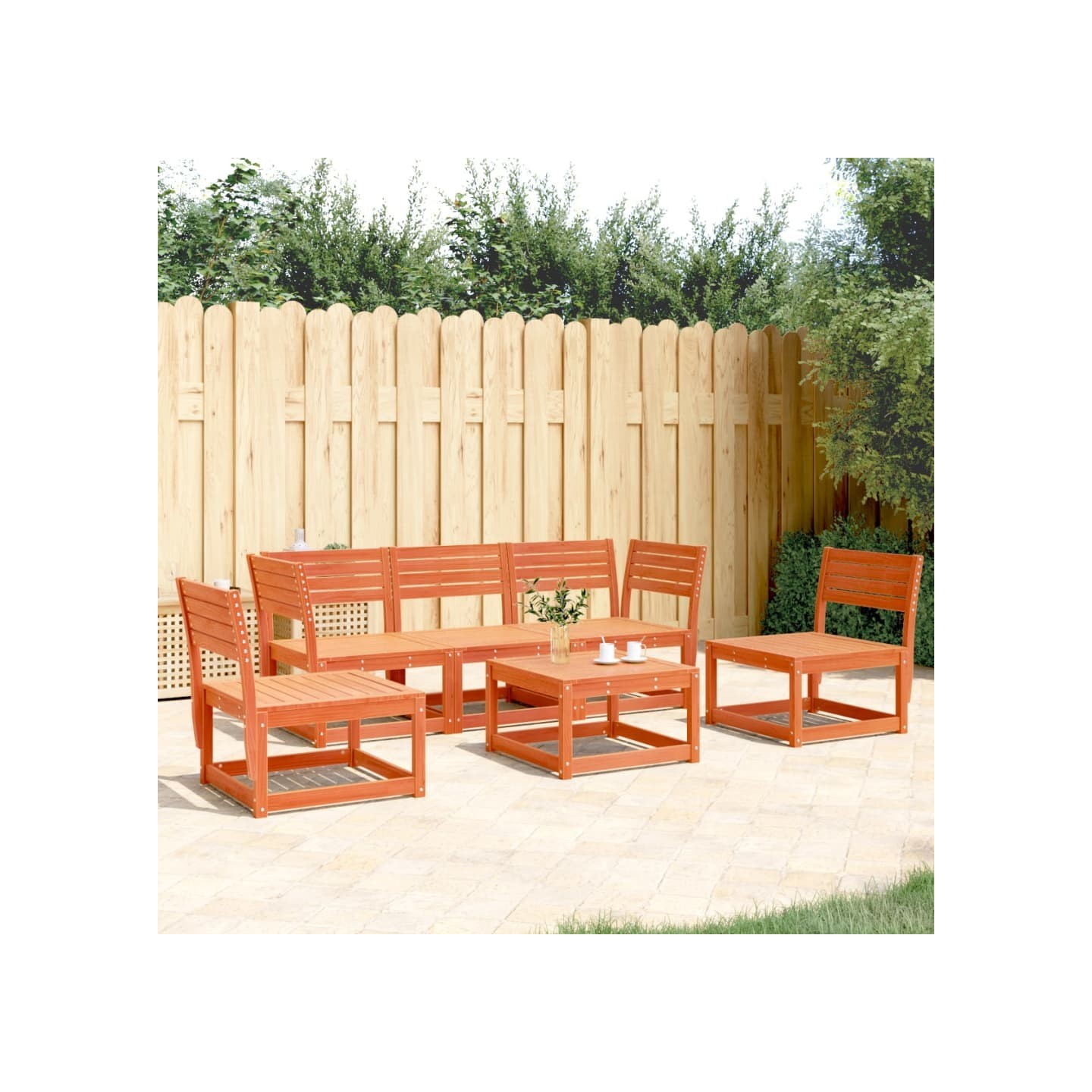 Salon de jardin 5 pcs cire marron bois de pin massif