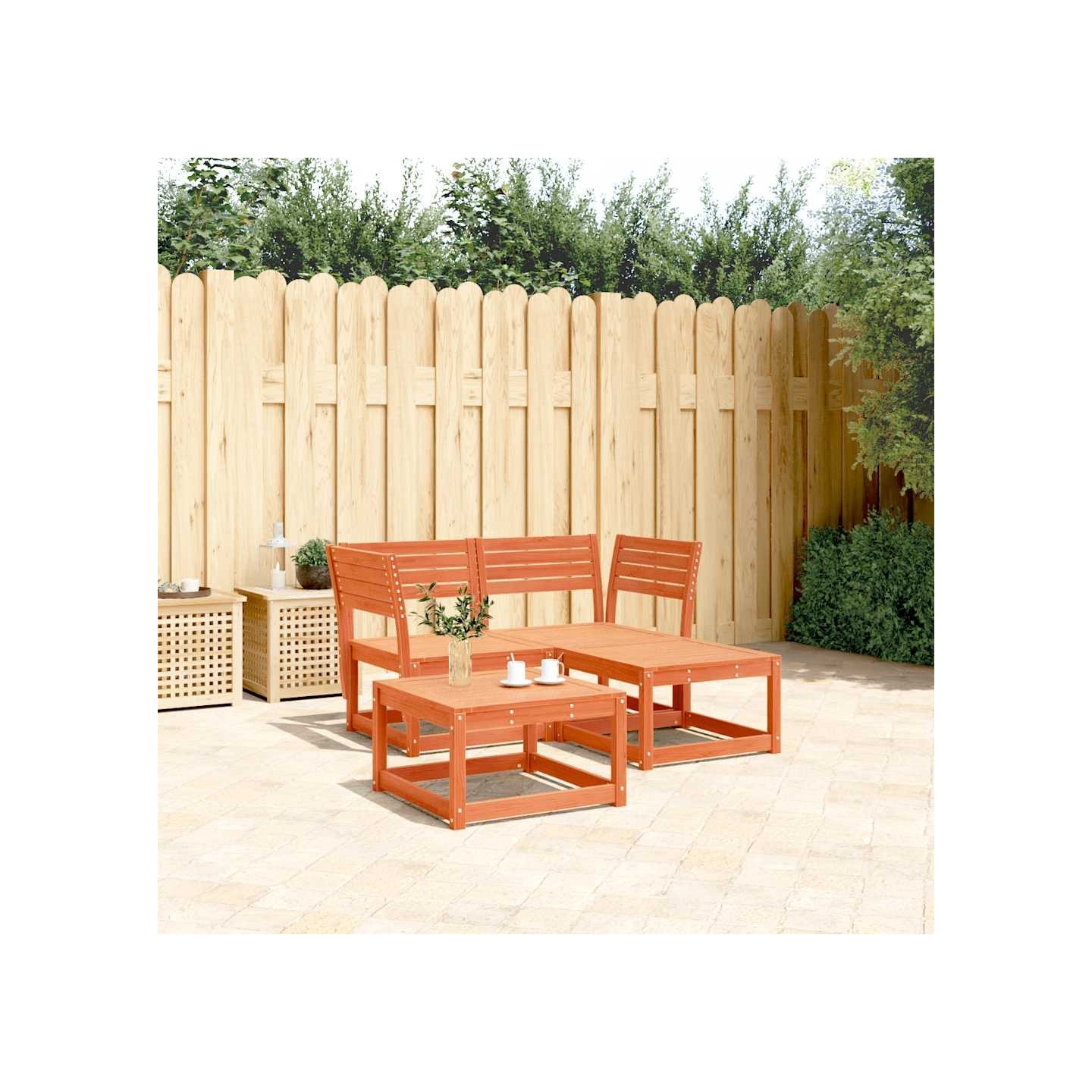 Salon de jardin 3 pcs cire marron bois de pin massif