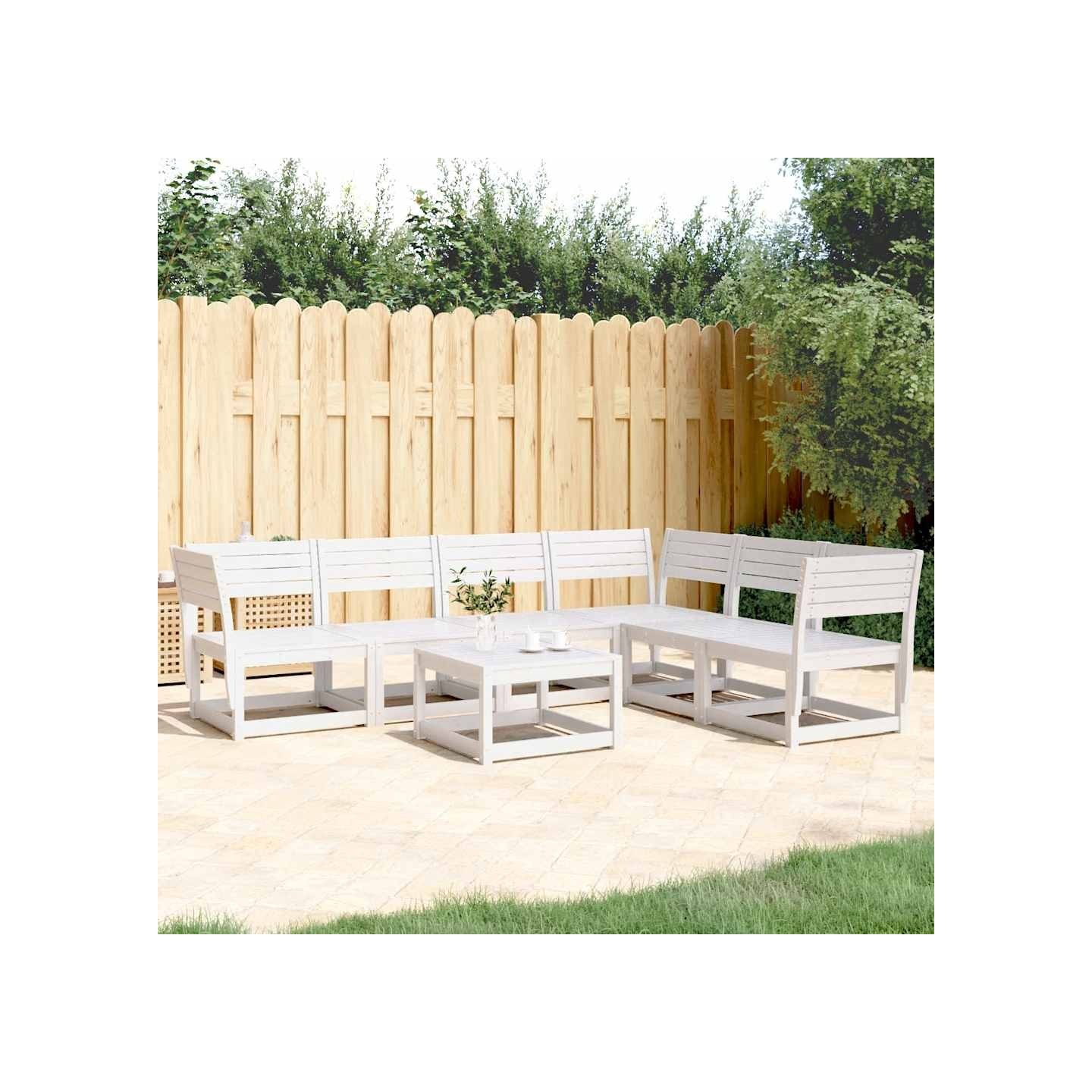 Salon de jardin 6 pcs blanc bois de pin massif