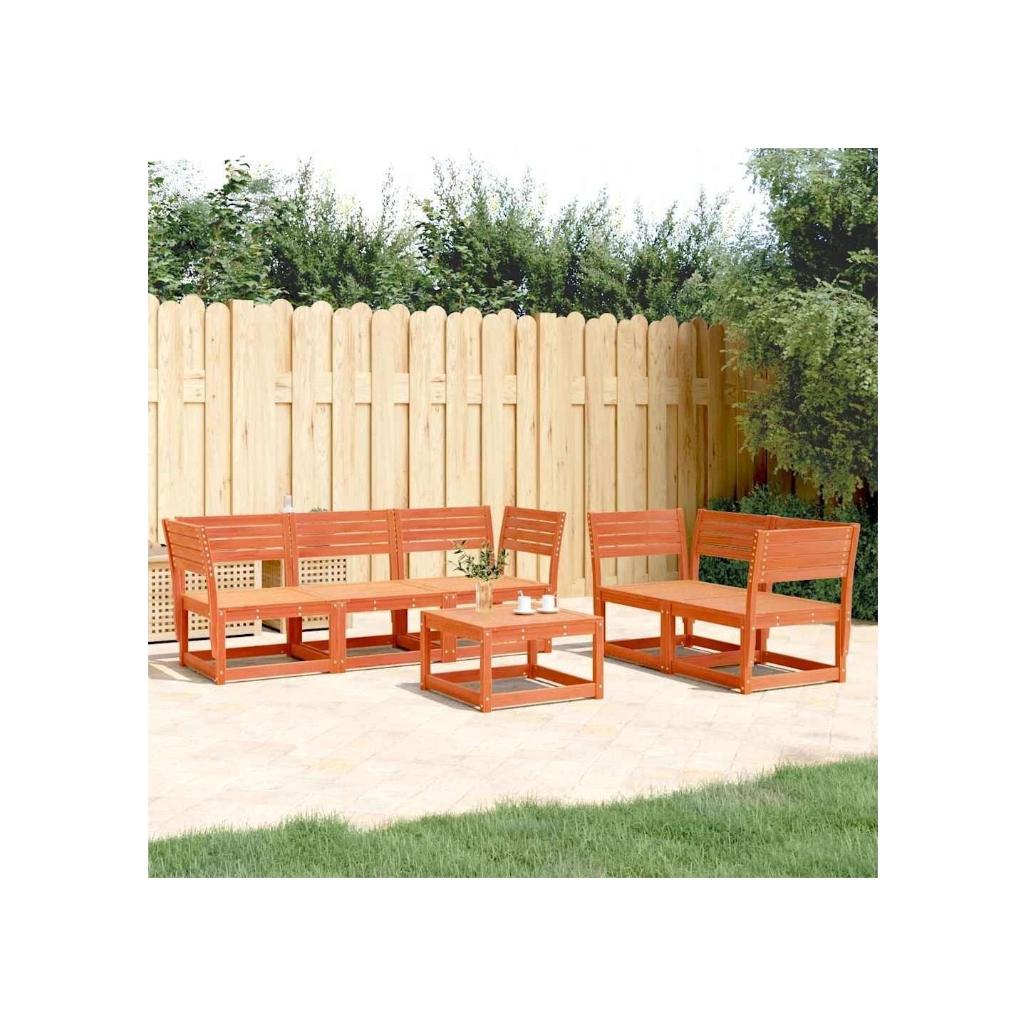 Salon de jardin 5 pcs cire marron bois de pin massif