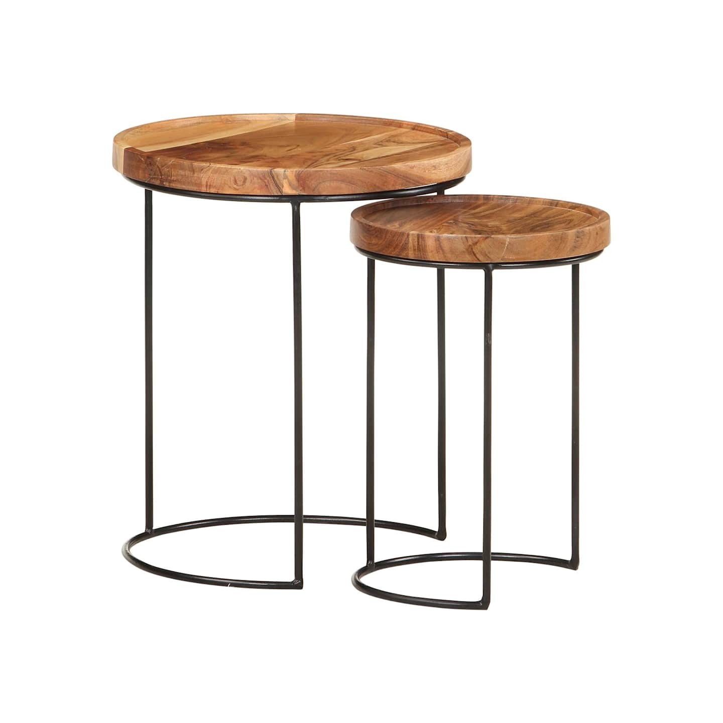 Ensemble de table basse 2 pcs bois d'acacia massif et acier