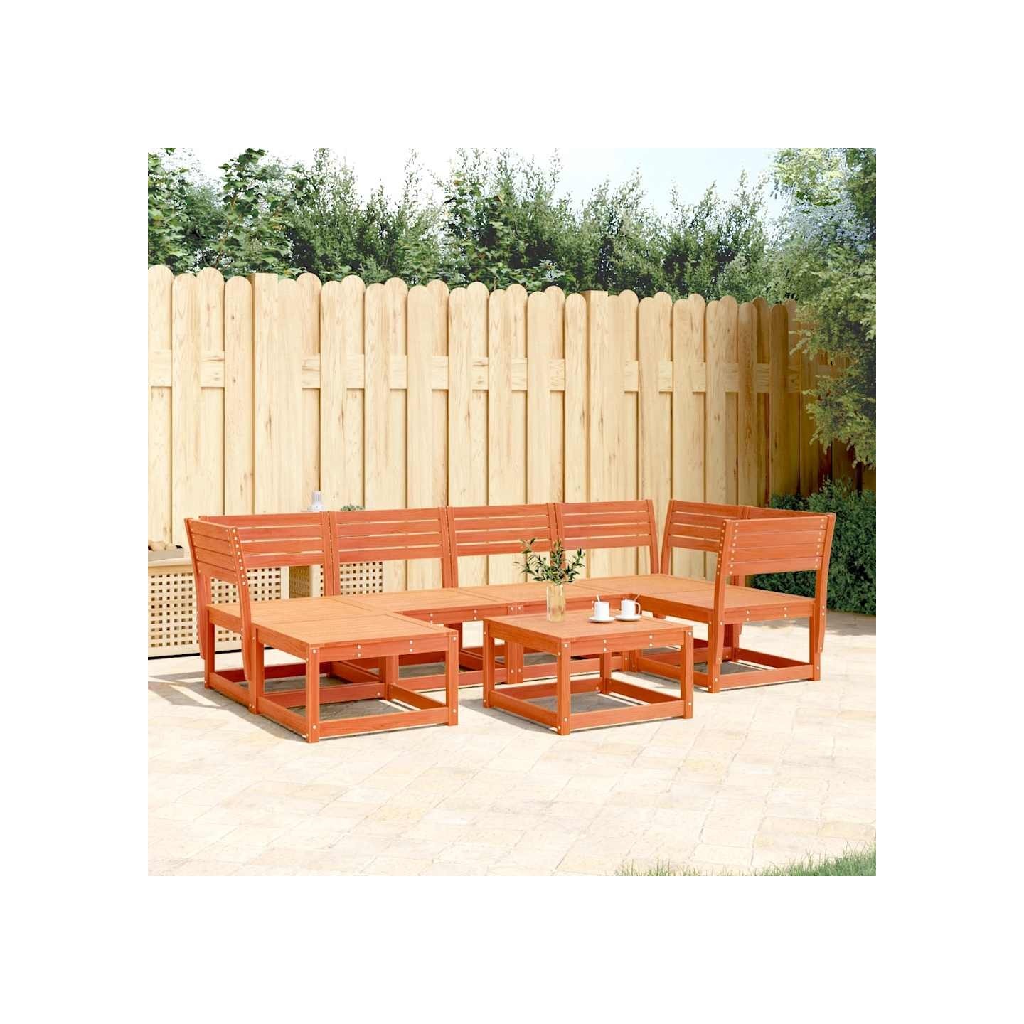 Salon de jardin 6 pcs cire marron bois de pin massif