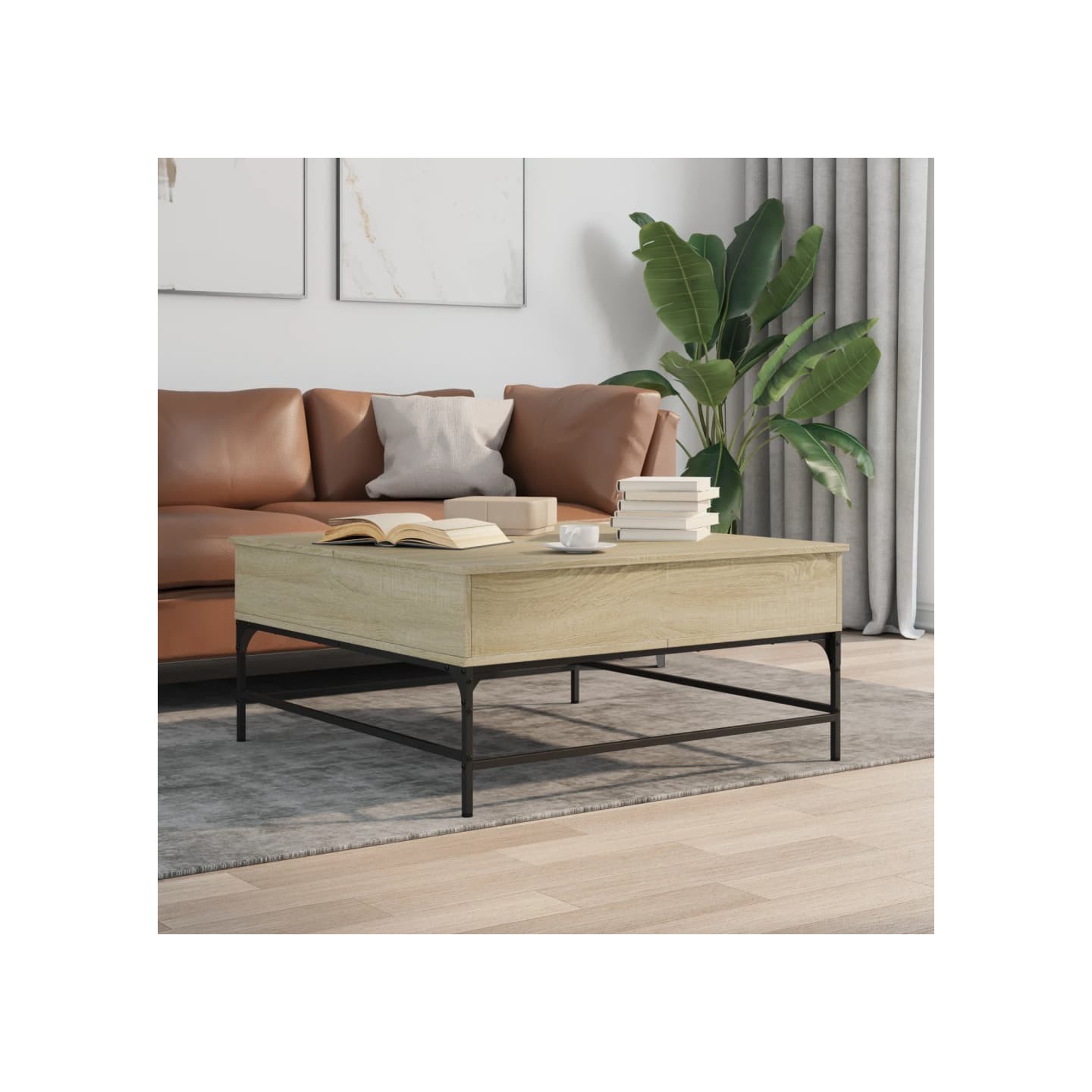 Table basse chêne sonoma 95x95x45 cm bois d'ingénierie et métal