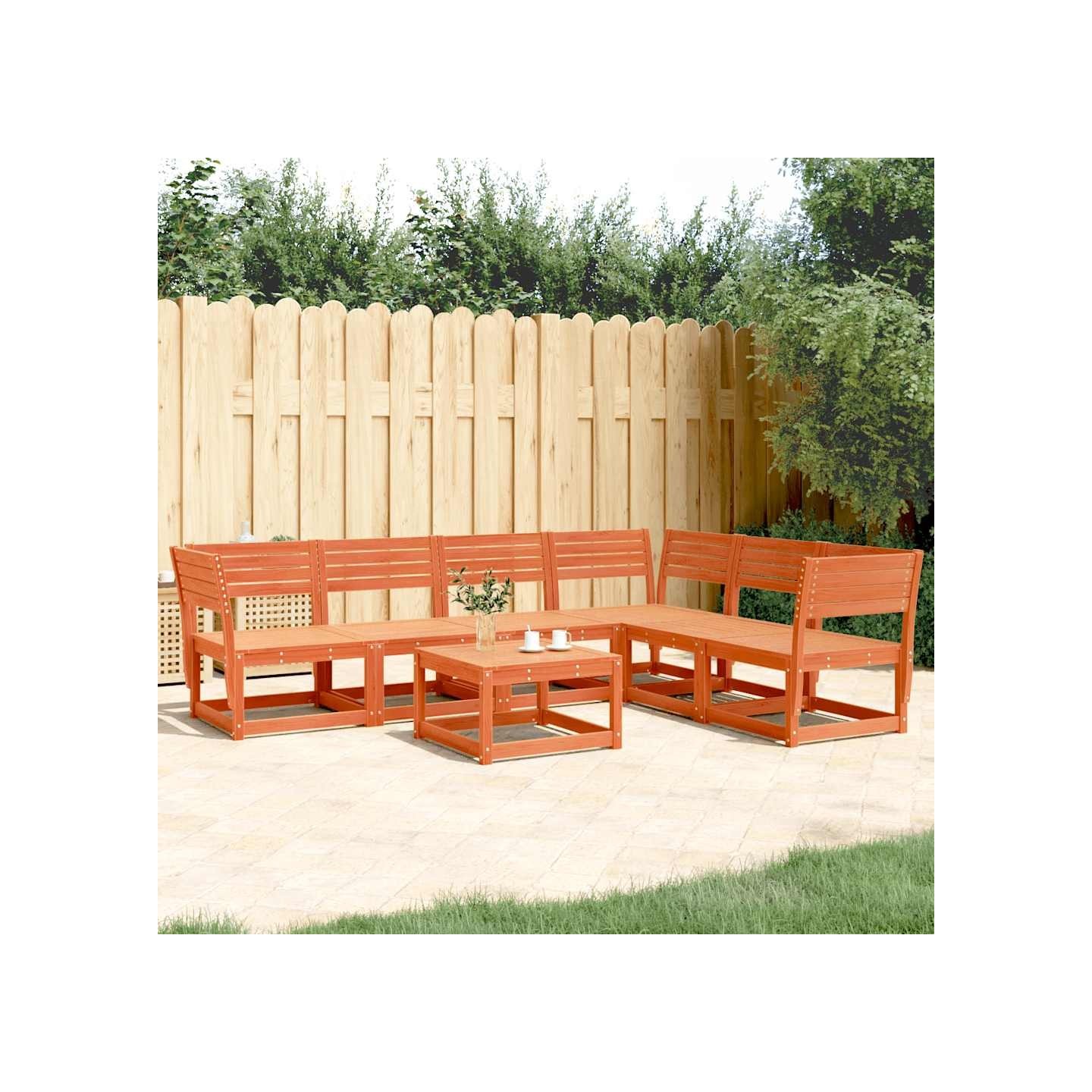 Salon de jardin 6 pcs cire marron bois de pin massif