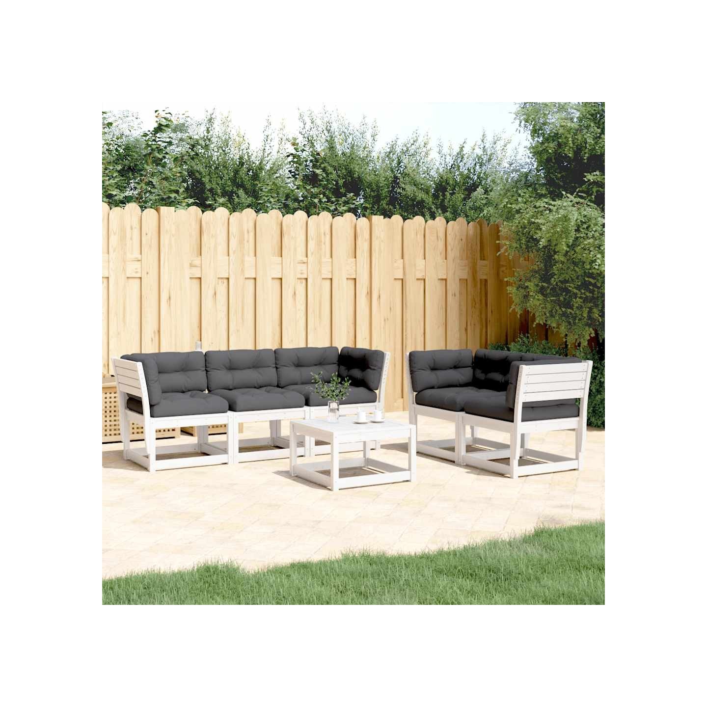 Salon de jardin 5 pcs avec coussins blanc bois massif de pin