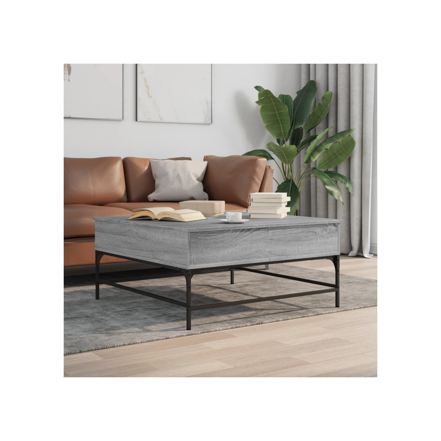 Table basse sonoma gris 95x95x45 cm bois d'ingénierie et métal