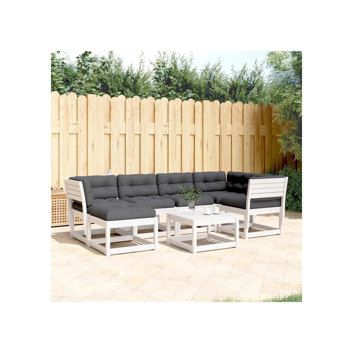 Salon de jardin 6 pcs avec coussins blanc bois massif de pin