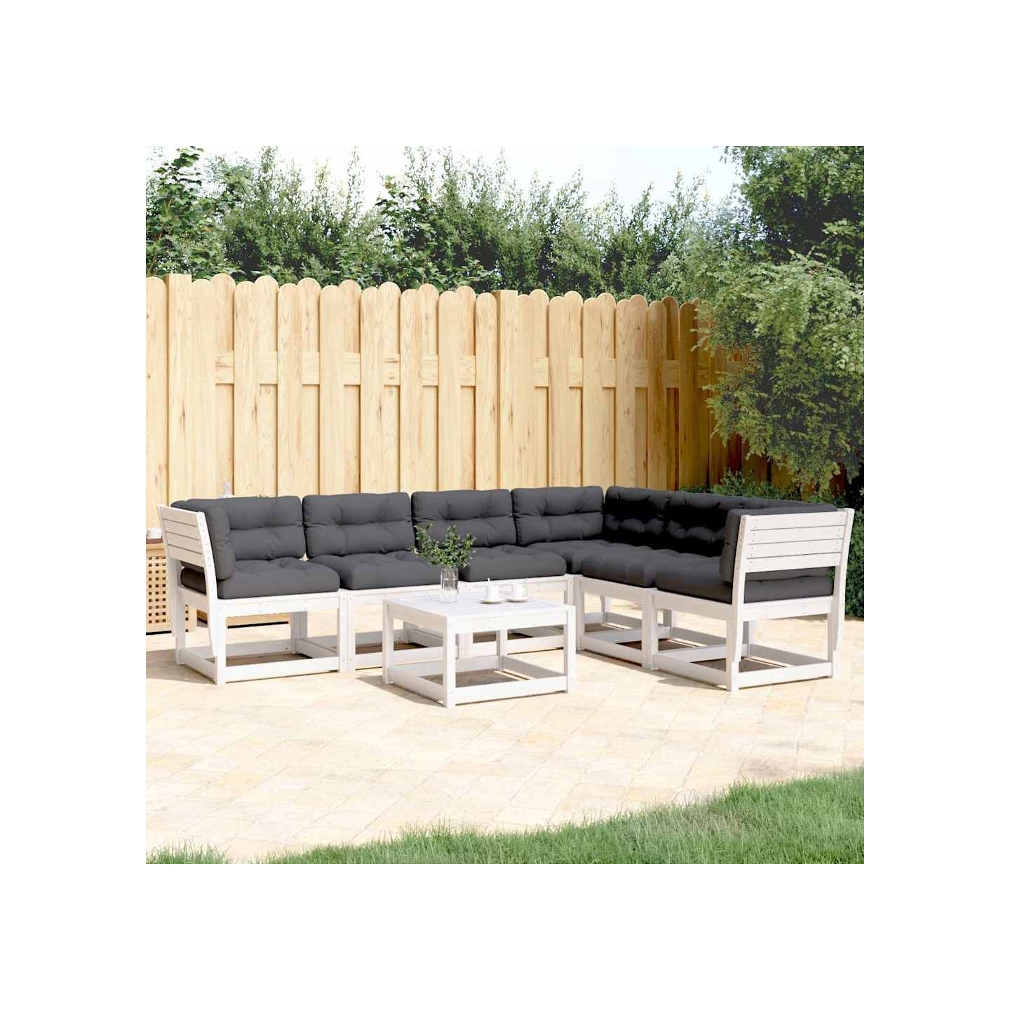 Salon de jardin 6 pcs avec coussins blanc bois massif de pin